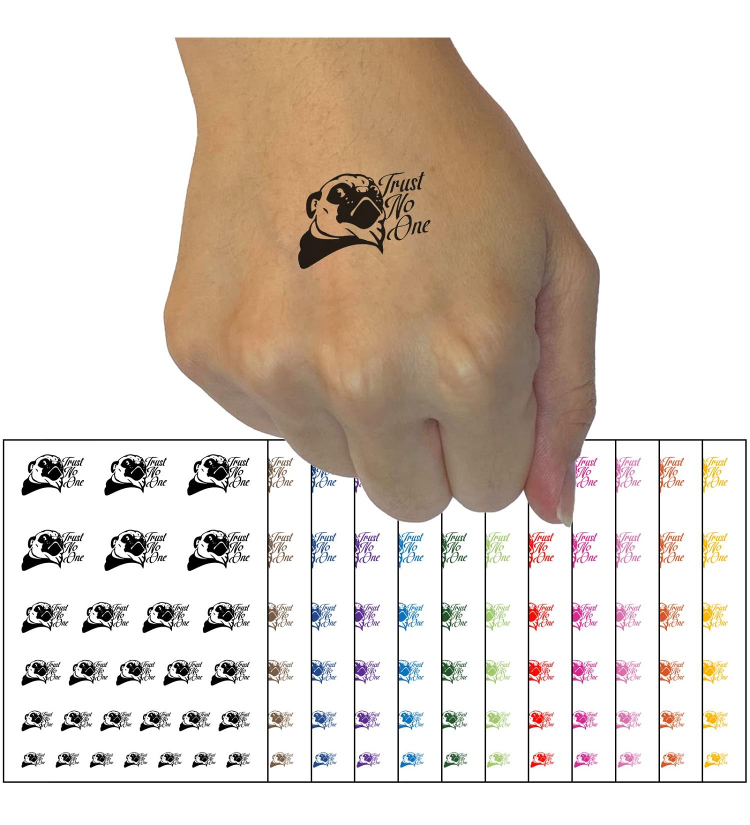 Trust No One Pug Temporary Tattoo Set - Water Resistant Black Body Art (1 Sheet) - Buy Online on GoSupps.com