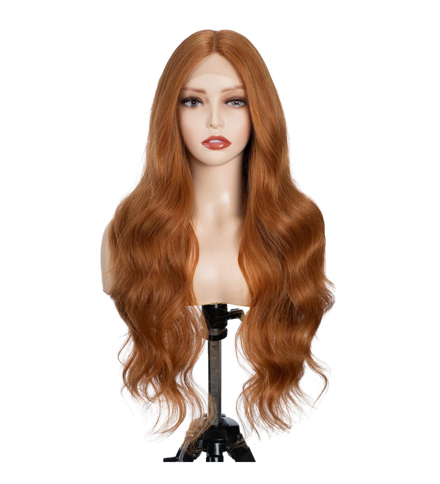 Ginger Brown 26 Inch Wavy Lace Front Synthetic Wig for Women - Hand Tied, Preplucked Hairline, High Temperature - Body Wave Natural Curls - Buy Online on GoSupps.com