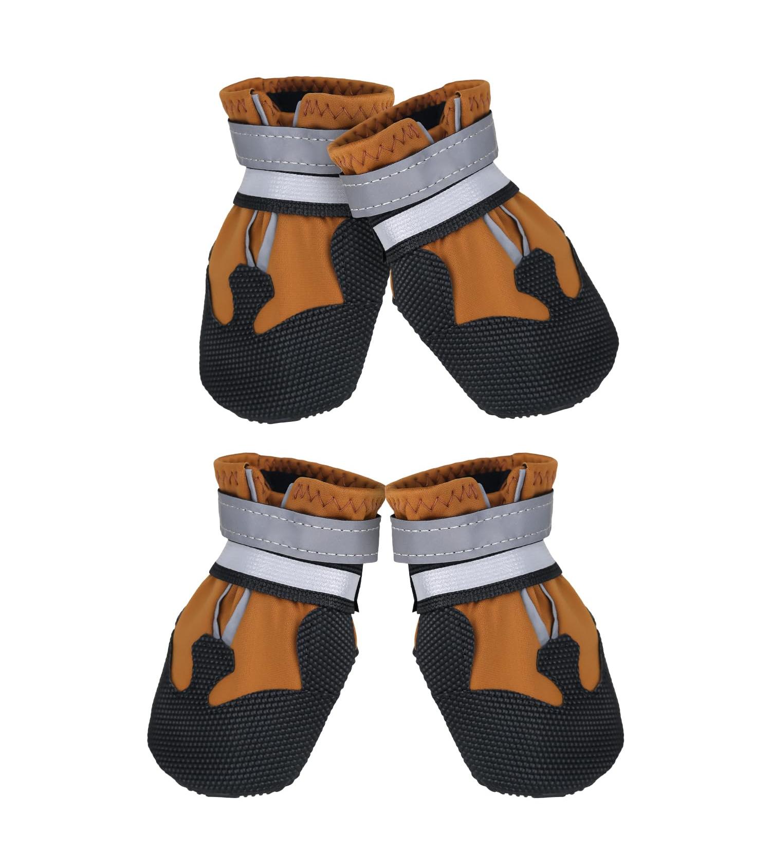 Reestboo Non-Slip Dog Shoes - 4 Pack Winter Booties with Reflective Straps & Velcro Fasteners for Small Dogs - Brown - Ultimate Pfot Protection - Buy Online on GoSupps.com