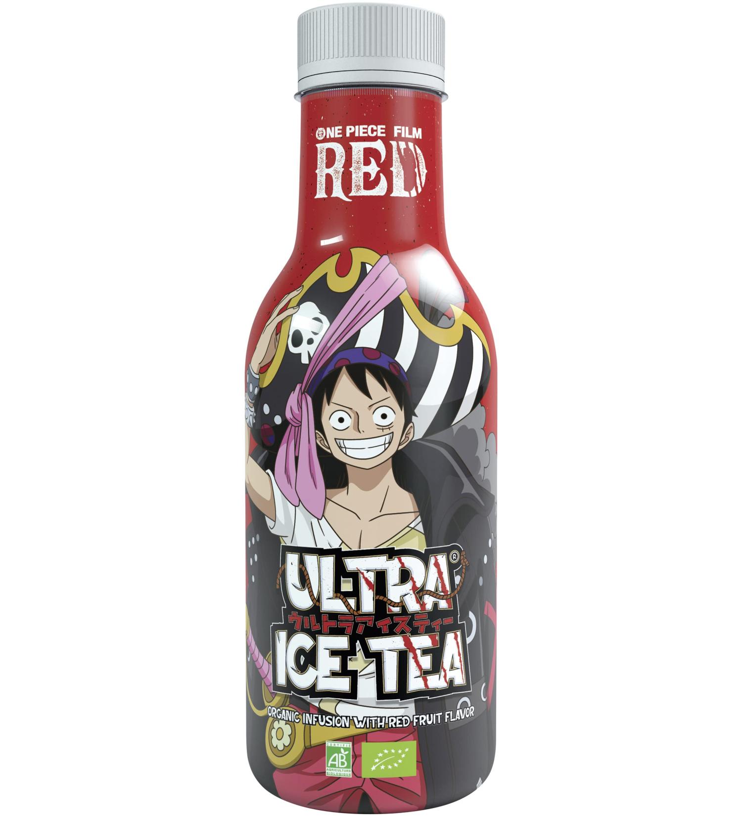 Ultra Ice Tea Bio Iced Tea - Vegan Fruity Hibiscus Drink with Luffy Character | 500ml Disposable Red Bottle - Buy Online on GoSupps.com
