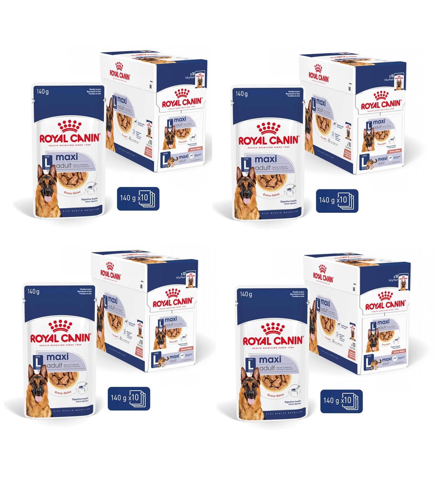ROYAL CANIN Maxi Adult | Pack of 4 | 4 x 10 x 140 g | Complete Food for Dogs | for Large Adult Dogs (26 to 44 kg) | From 15 Months to 5 Years - Buy Online on GoSupps.com