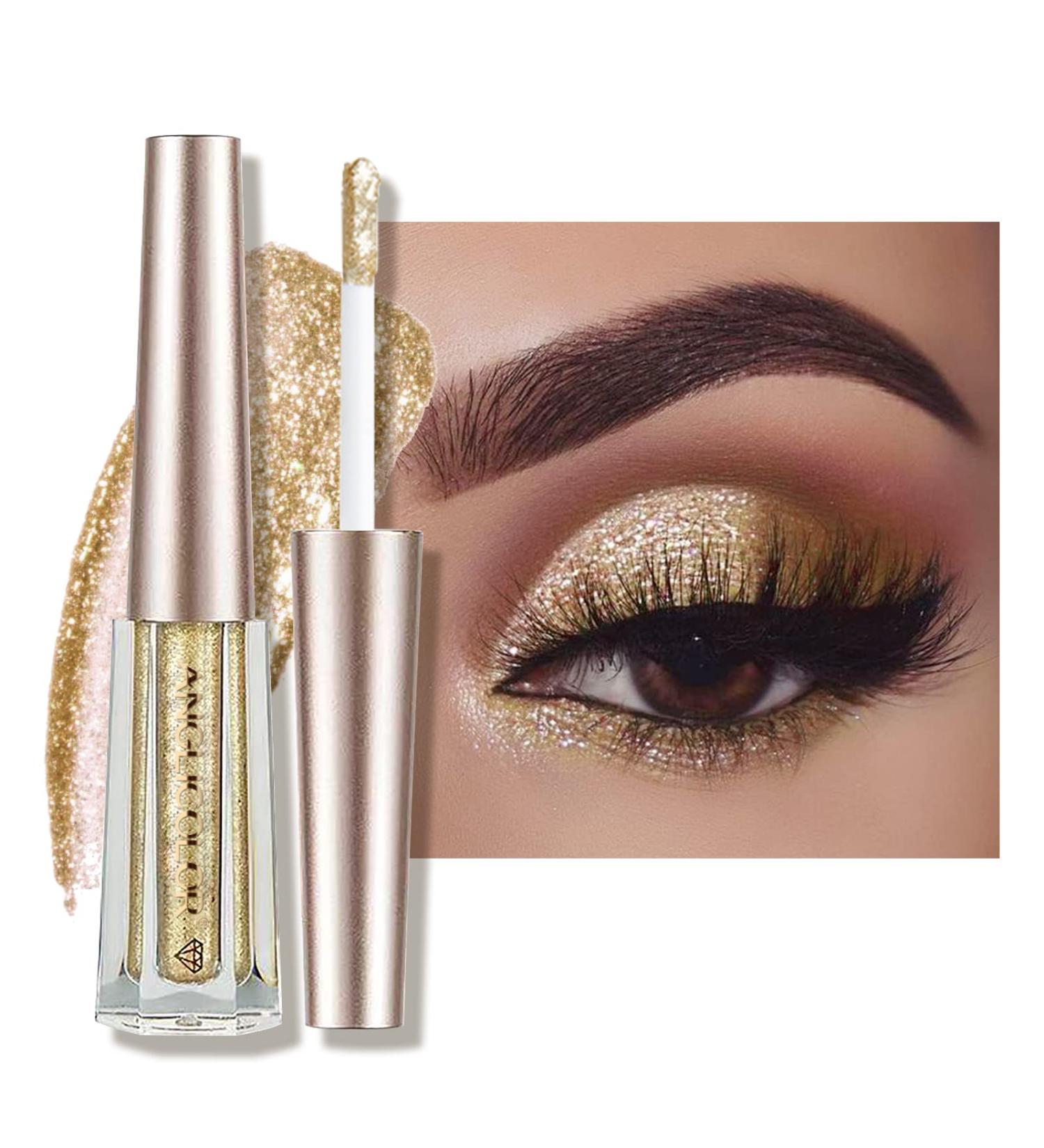 Anglicolor Liquid Glitter Eyeshadow - Highly Pigmented Diamond Gel Eyeliner and Eyeshadow | Vegan Makeup - Blendable Shimmer (Light Gold) - Buy Online on GoSupps.com