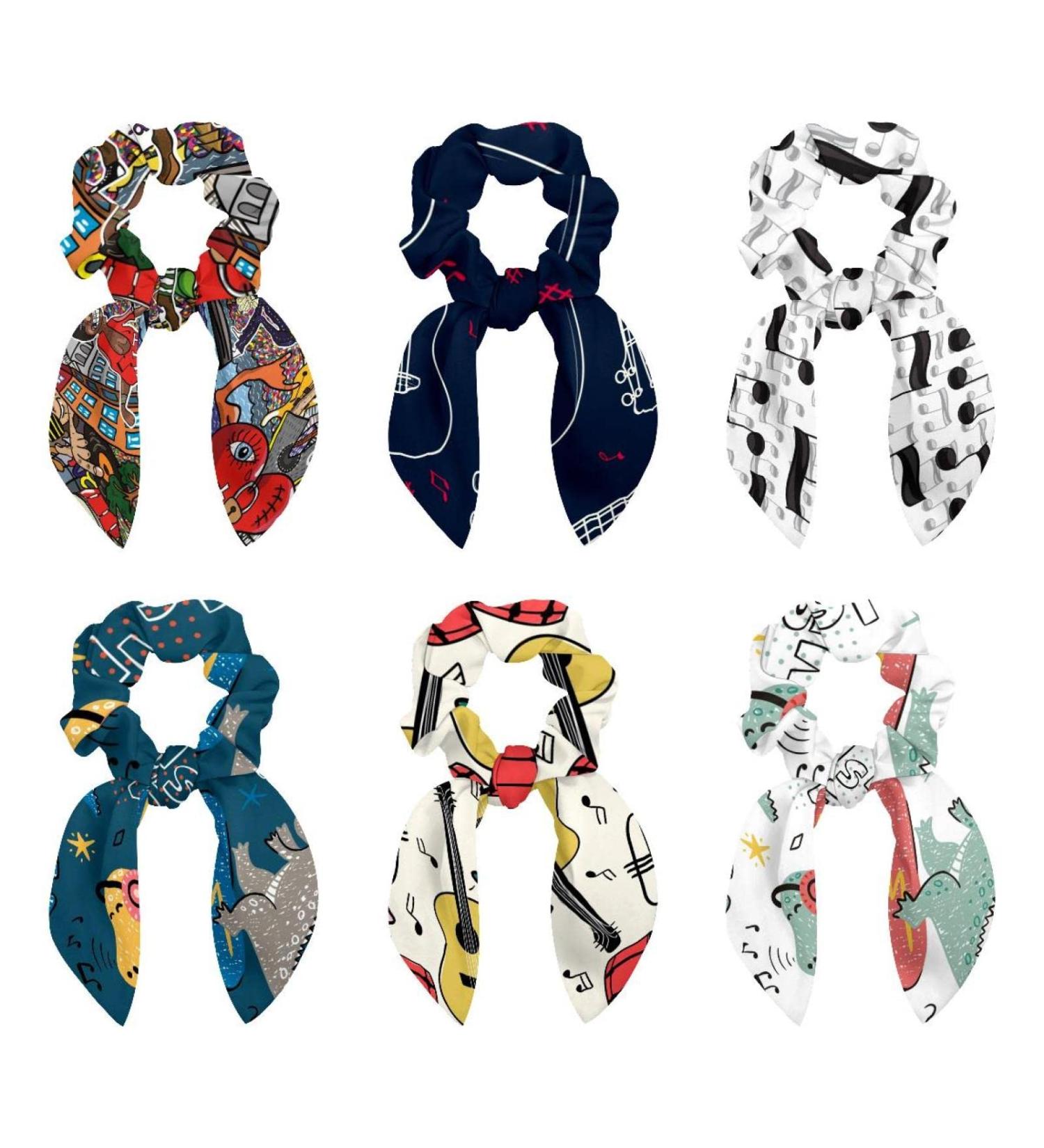 Music Notes & Guitar Hair Scrunchies Set - 6 Pcs Elastic Hair Ties for Women & Teen Girls - Buy Online on GoSupps.com