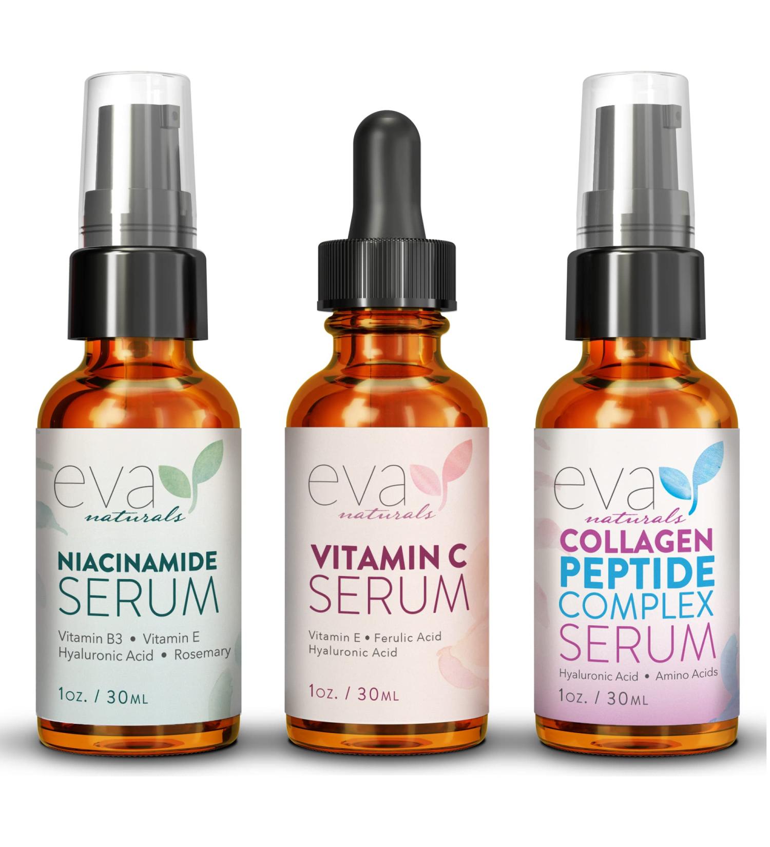 Natural Firm & Glow Skincare Set - Vitamin C, Peptide Complex, Niacinamide Serums | Eva Naturals - Buy Online on GoSupps.com