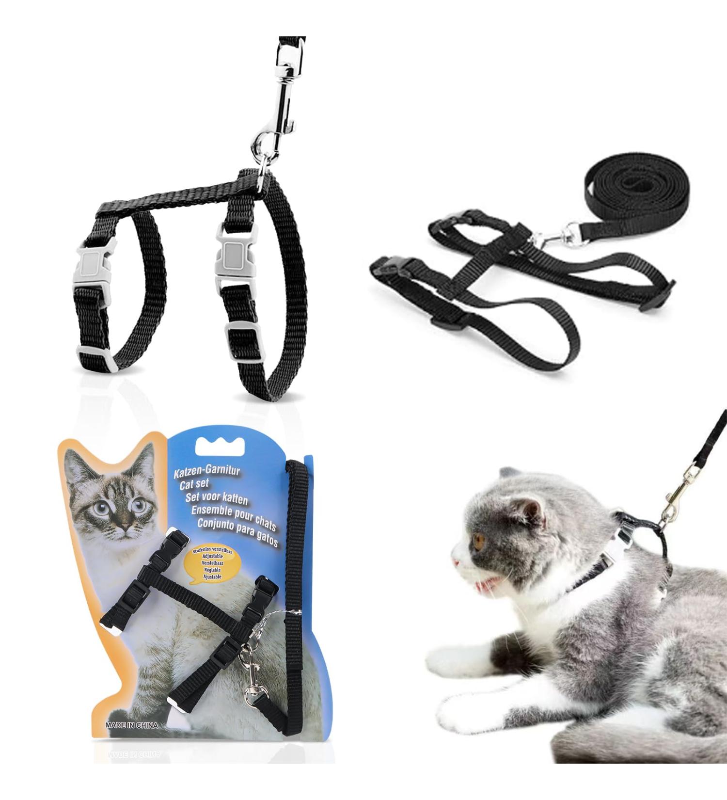 Adjustable Cat Leash & Dishes Set | Safe Harness for Kittens Puppies & Rabbits - 120cm Nylon Breakout Vest - Buy Online on GoSupps.com