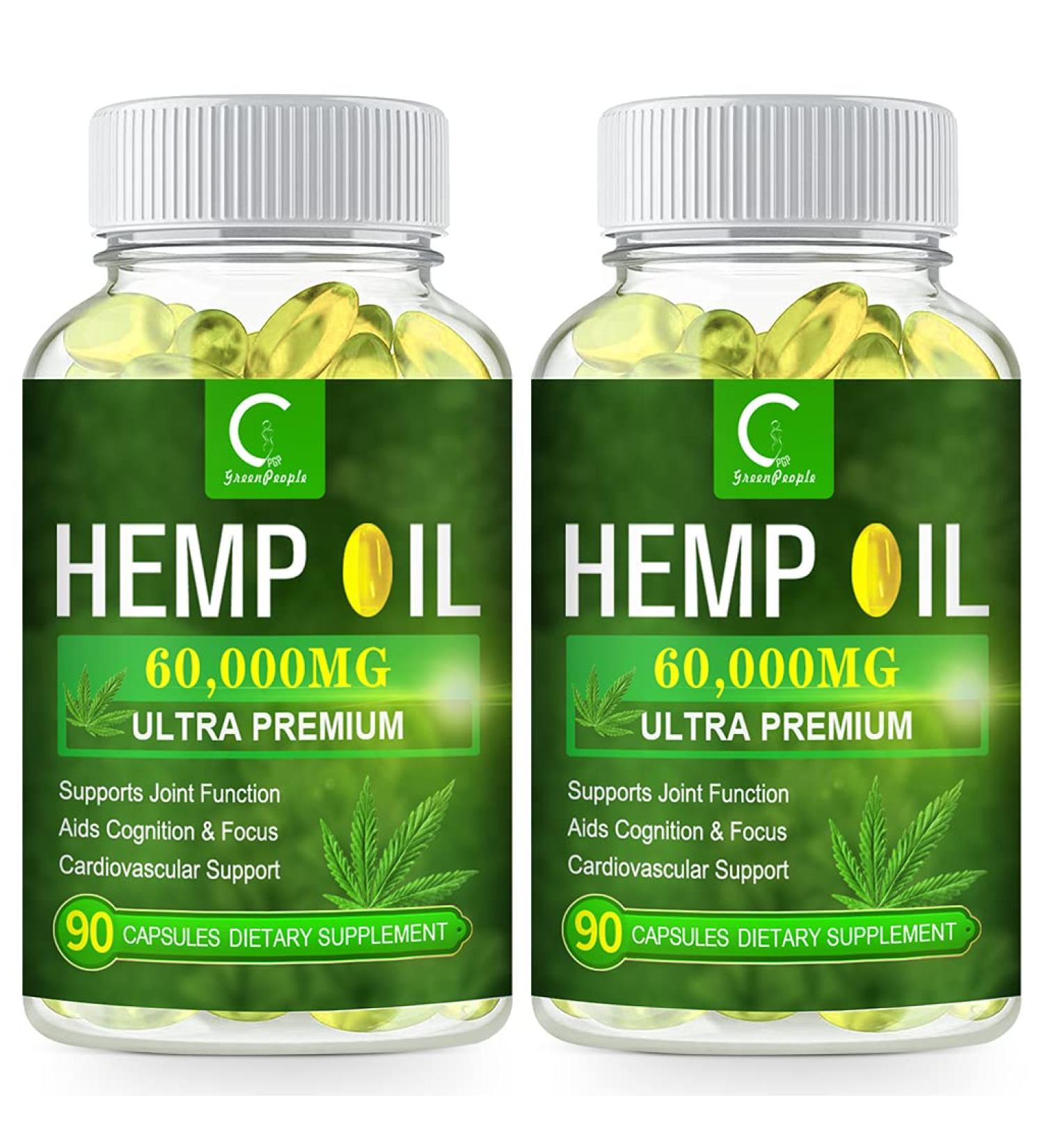 100% Natural Hemp Oil Capsules - 60,000 MG Extra Strength - 180 Servings for Stress, Sleep & Mood Support - Omega 3, 6, 9 Rich - GPGP Greenpeople Hemp Extract - Buy Online on GoSupps.com