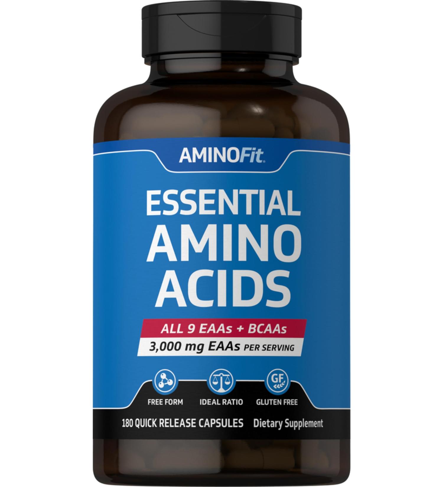 Piping Rock Amino Acid Supplement - BCAA & EAA AminoFit Complex | 180 Non-GMO Capsules | Gluten Free | Fitness Labs - Buy Online on GoSupps.com