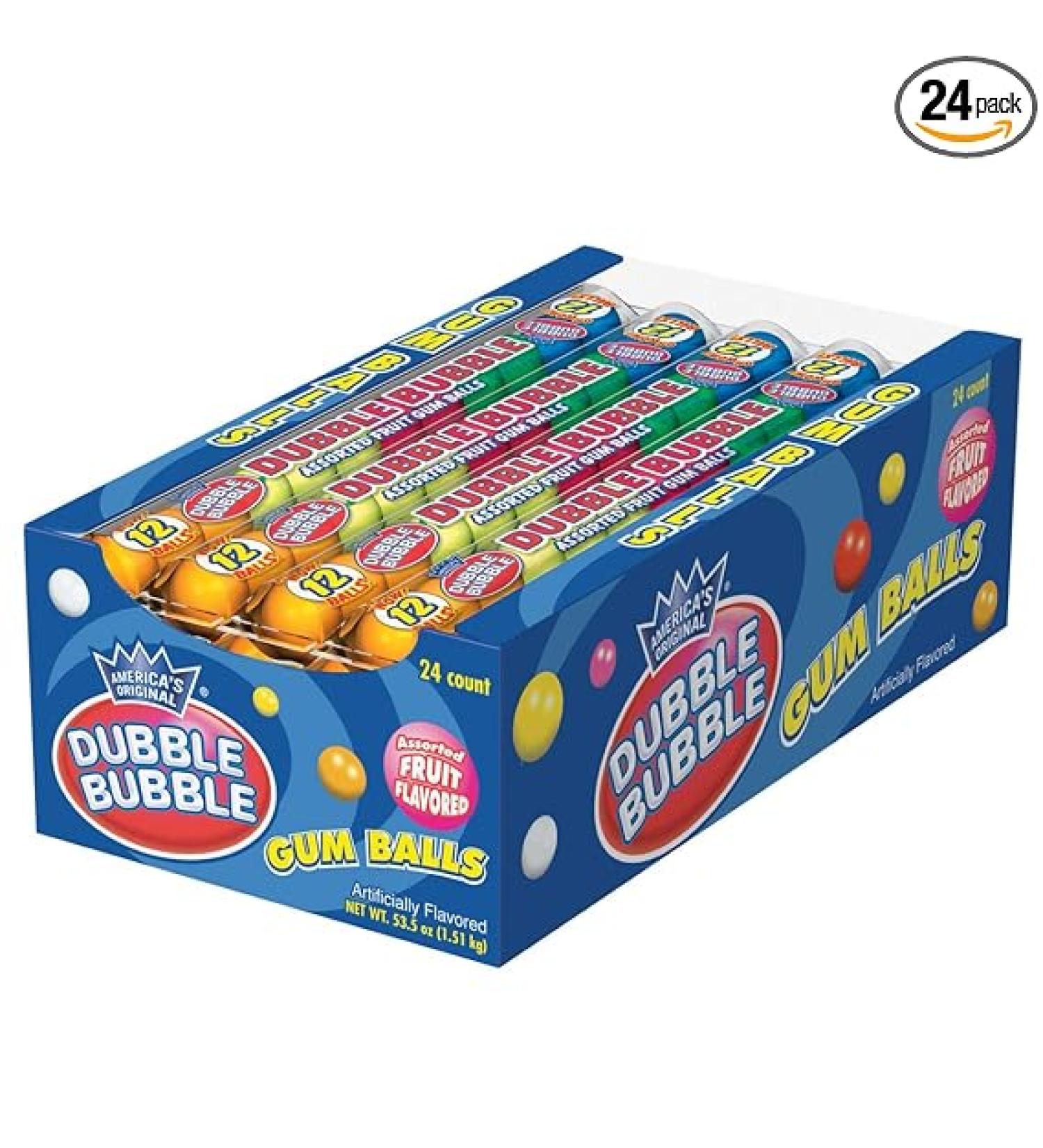Dubble Bubble Gumball Tubes - Assorted Fruit Flavors - Pack of 24 Tubes (288 Gumballs) - Buy Online on GoSupps.com