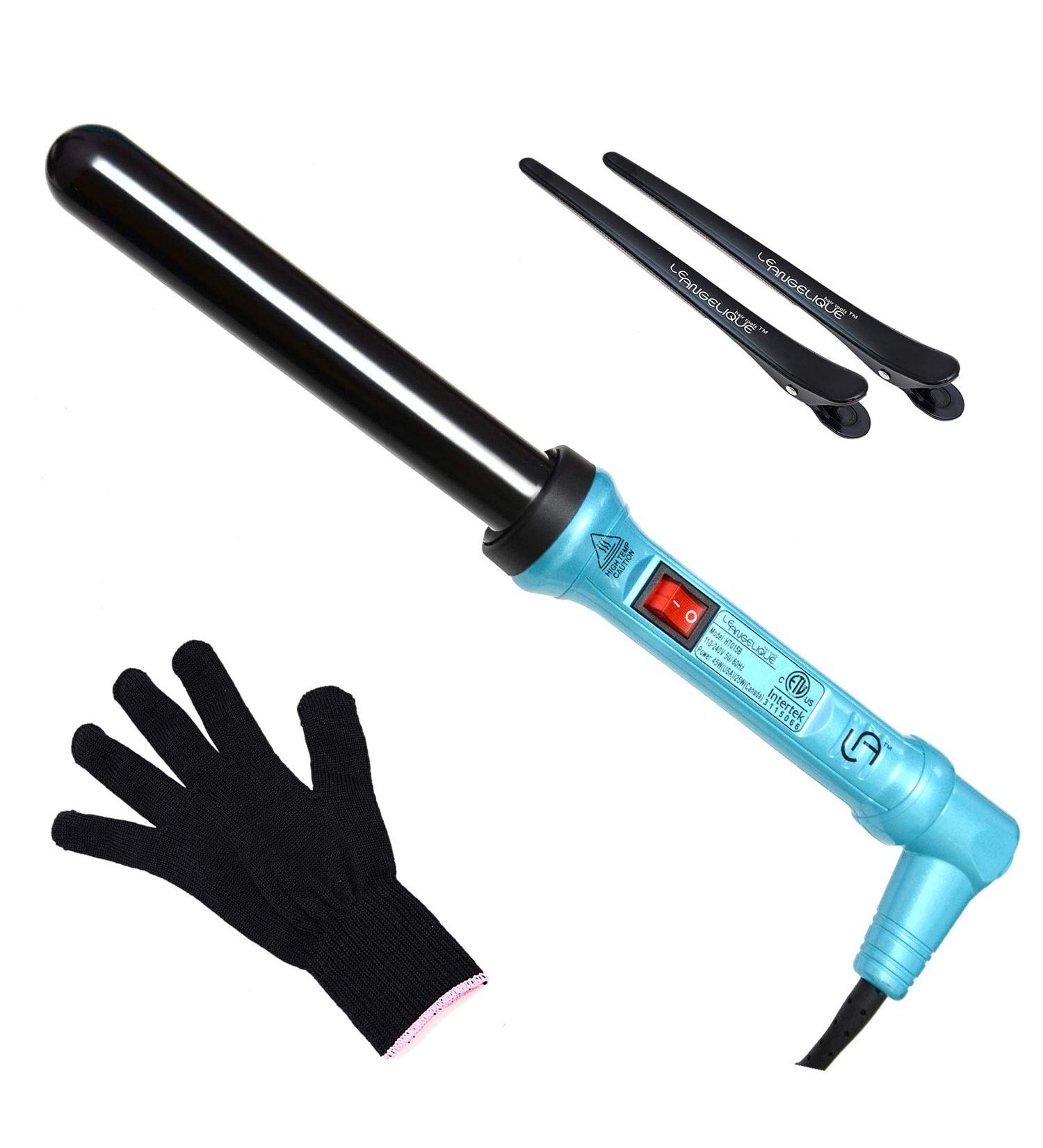 Le Angelique 1 Inch Ceramic Curling Wand - Beach Waves & Curls | 25mm Clipless Hair Curler with Glove & Clips | 450F Heat | Dual Voltage - Tiffany Blue - Buy Online on GoSupps.com