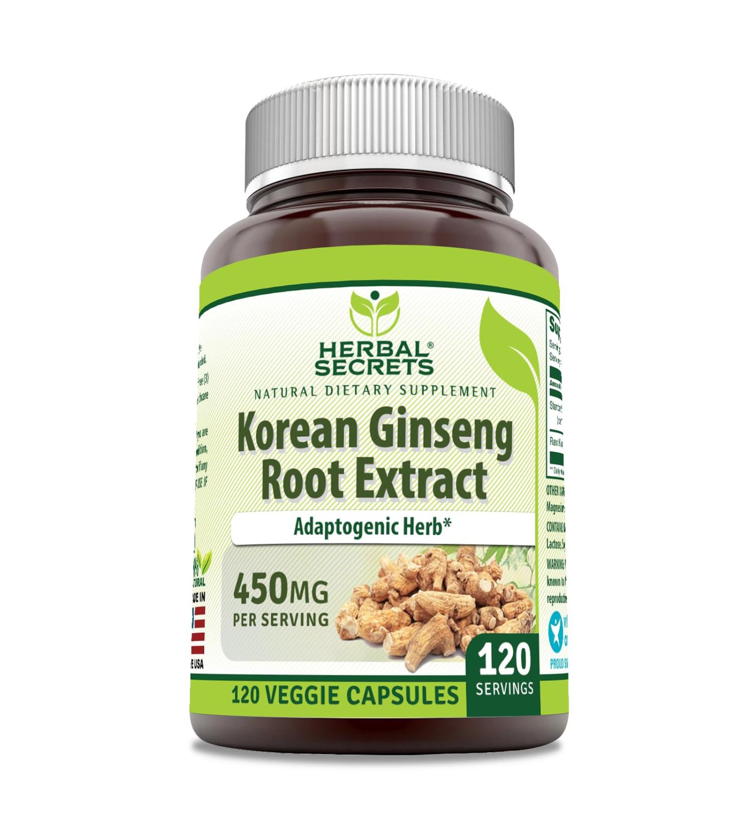 Herbal Secrets Korean Ginseng Root Extract 120 Veggie Capsules Supplement | Non-GMO | Gluten Free | Made in USA