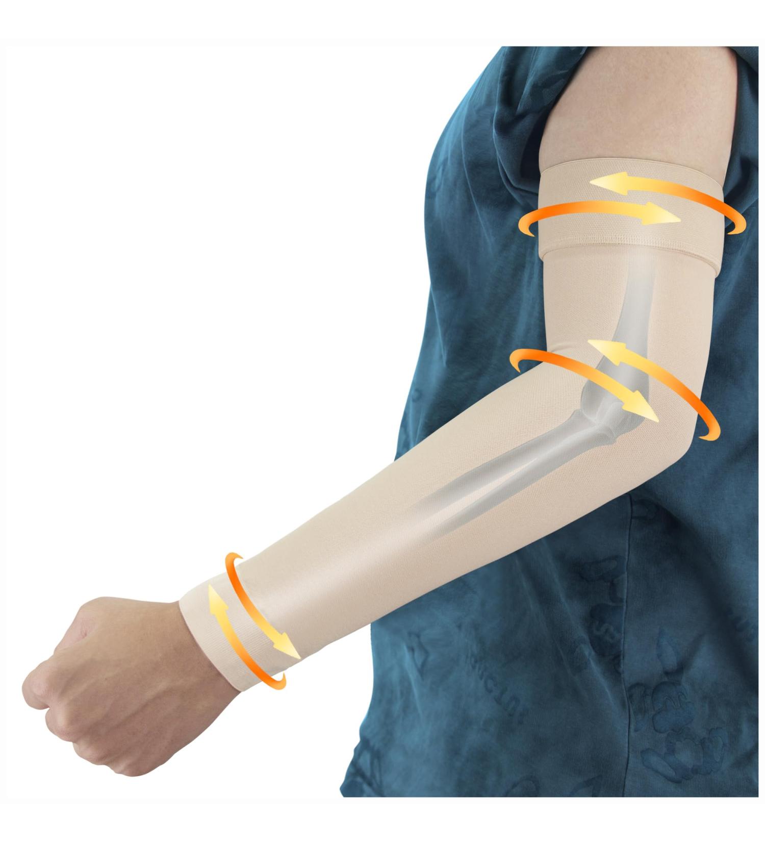 Lymphedema Compression Arm Sleeve 20-30 mmHg | Medical Support for Men & Women | Silicone Band Long Pressure Brace for Arthritis & Edema - Beige (Medium - Buy Online on GoSupps.com