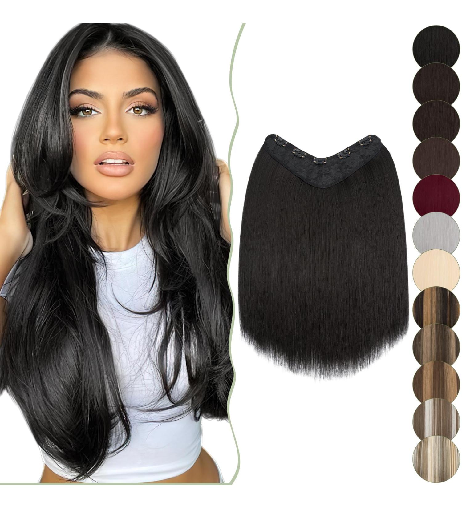 SEGO One Piece With 5 Clips 3/4 Full Head Standard Weft Synthetic Straight Hairpiece U-Shaped Clip in Hair Extensions 18 Inch Dark Black 18 Inch Dark Black - Buy Online on GoSupps.com
