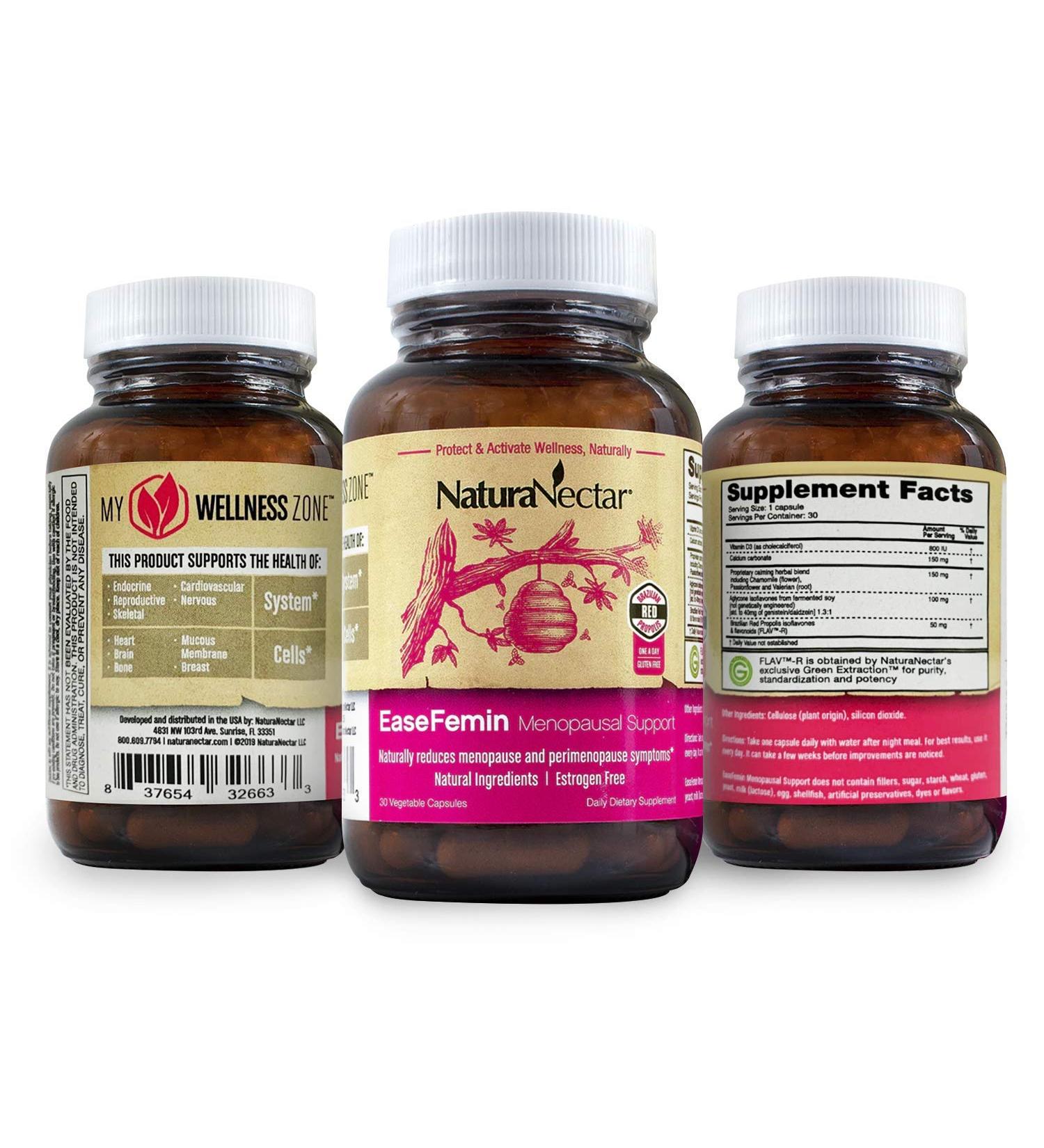 NaturaNectar EaseFemin Menopause Supplements for Women - 30 Count - Bee Propolis Menopausal Support Capsules For Hot Flashes and Night Sweats with Proprietary Calming Herbal Blend for a Better Night o - Buy Online on GoSupps.com