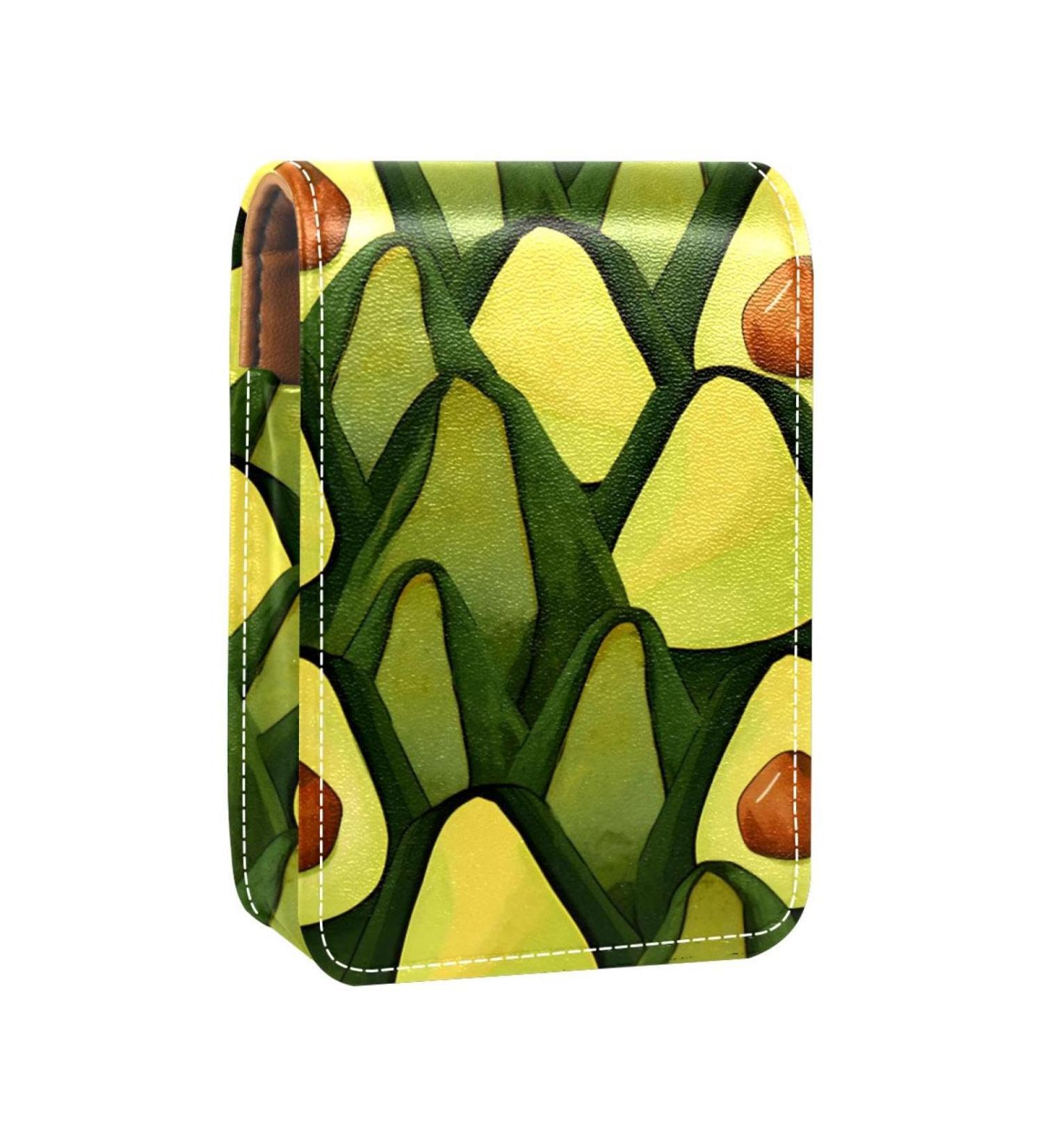 Leather Lipstick Case with Mirror | Mini Lip Gloss Organizer | Avocado Print Cosmetic Bag - Buy Online on GoSupps.com