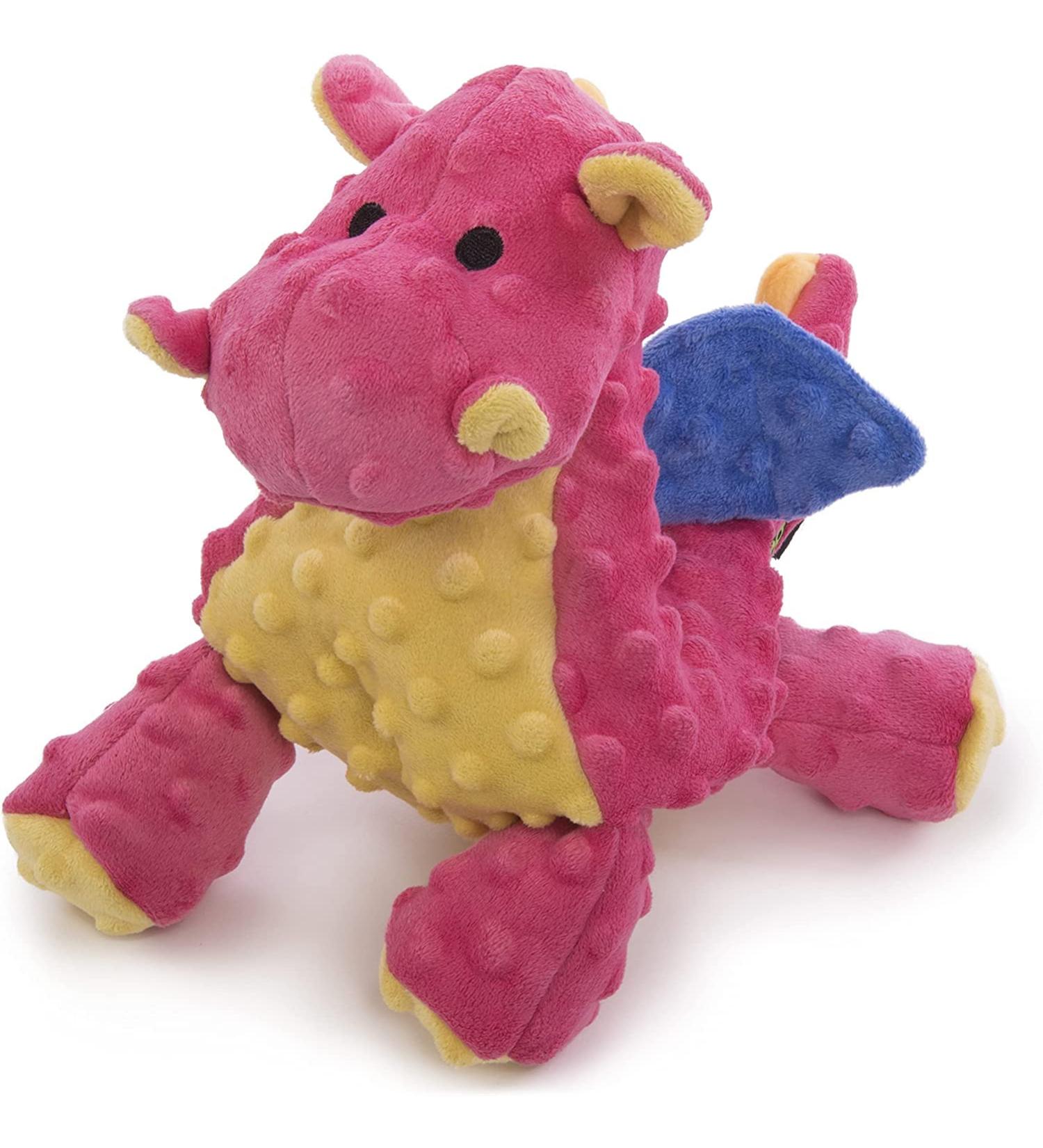 GoDog Dragons Squeaker Plush Dog Toy - Chew Guard Technology - Durable & Chew Resistant - Multiple Styles & Sizes - Large Coral - Buy Online on GoSupps.com