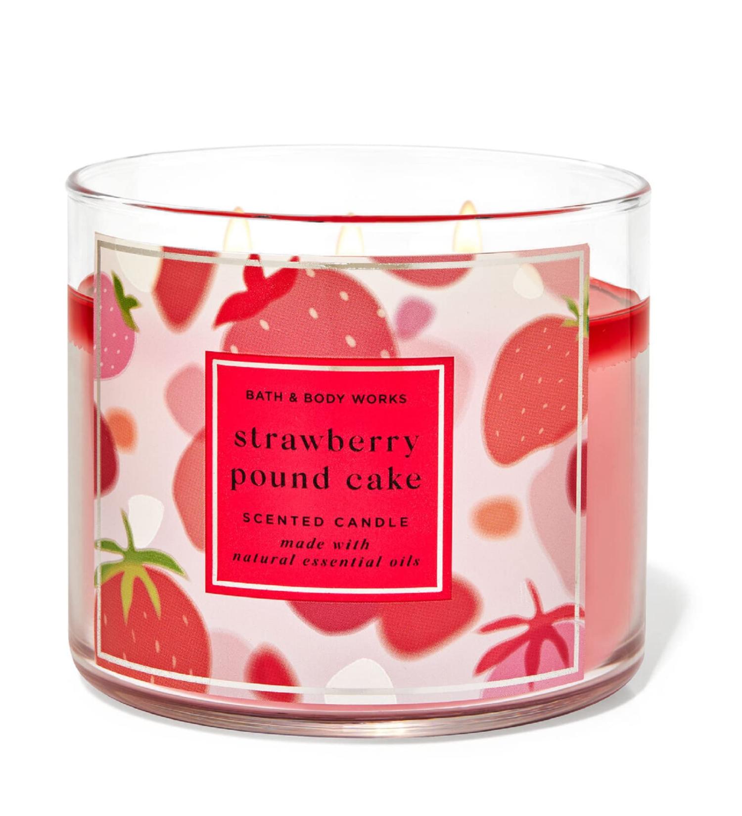 Bath & Body Works White Barn 3-Wick Candle w/Essential Oils - 14.5 oz - 2022 Spring Scents! (Strawberry Pound Cake)