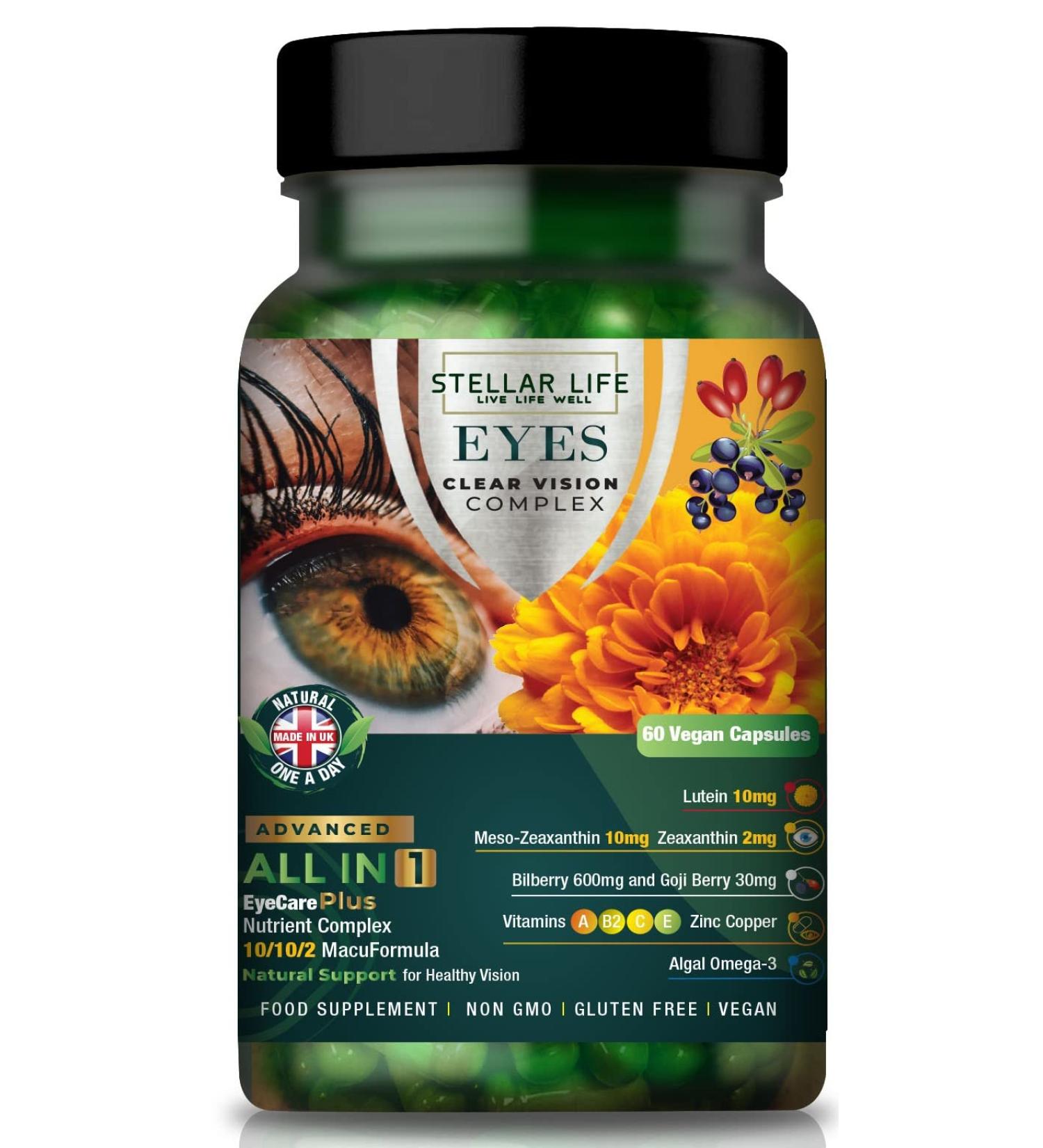 Clear Vision Complex 12 - Lutein 10mg | Meso-Zeaxanthin 10mg | Zeaxanthin 2mg | Blueberry & Goji Berry | Eye Care Supplement - Buy Online on GoSupps.com