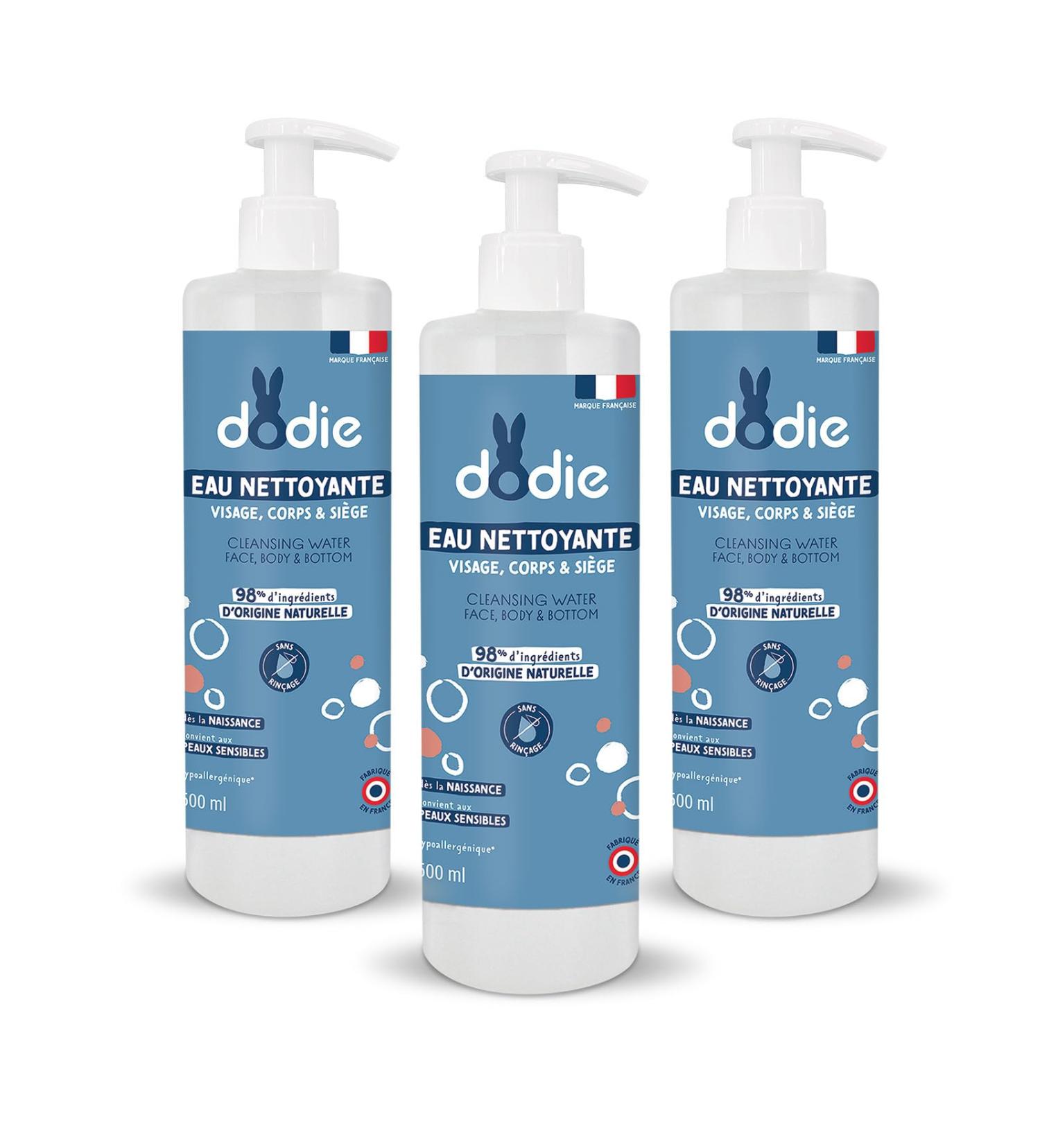 DODIE Pack of 3 3 in 1 Cleansing Waters (3 x 500 mL) - Face Body and Seat Cleanser - 98% Natural Ingredients - Buy Online on GoSupps.com