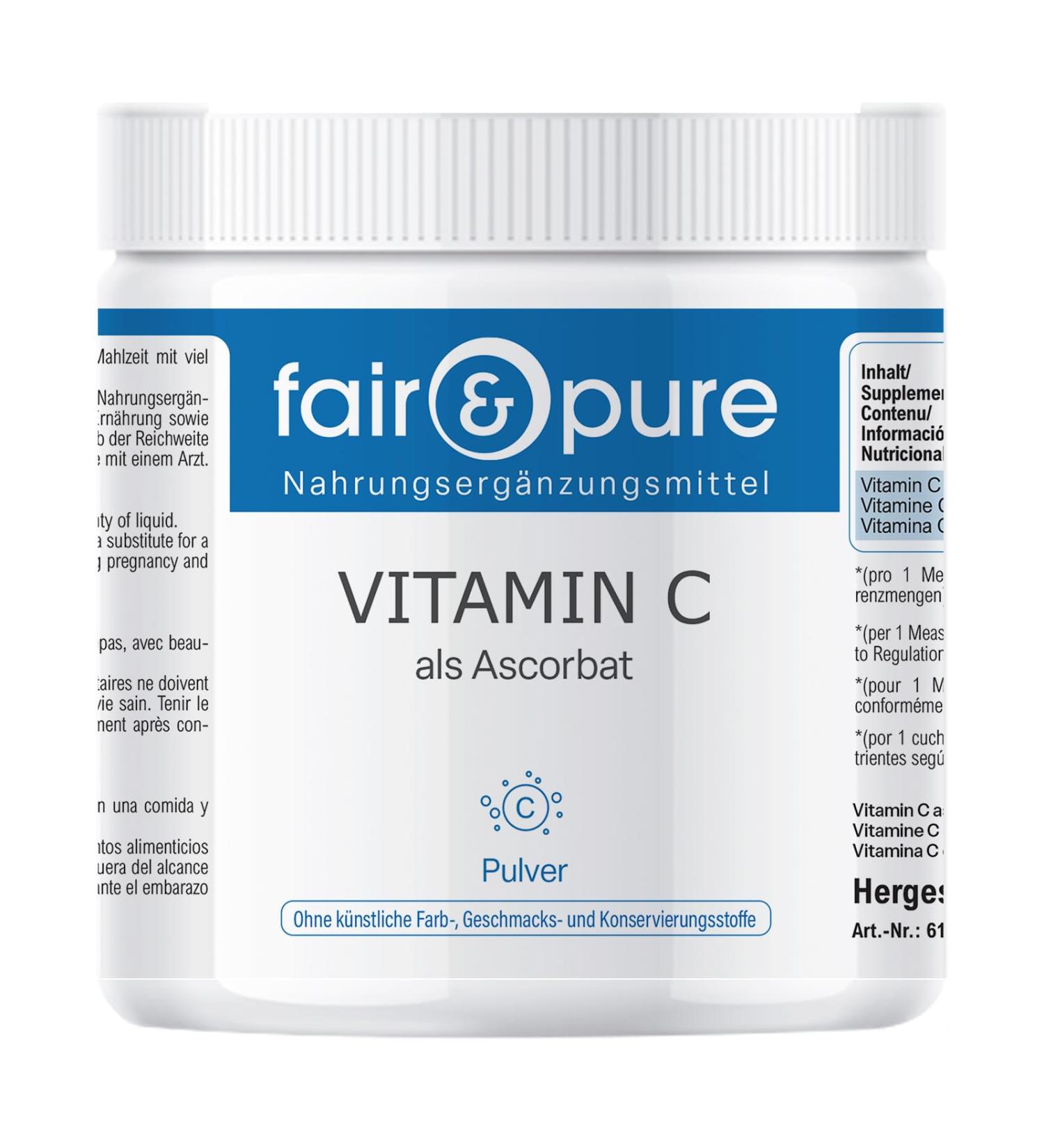 Fair & Pure - Vitamine C sous forme d'ascorbate - 500g en poudre - 100% pure sans additifs - Vegan - Antioxydant classique - Buy Online on GoSupps.com