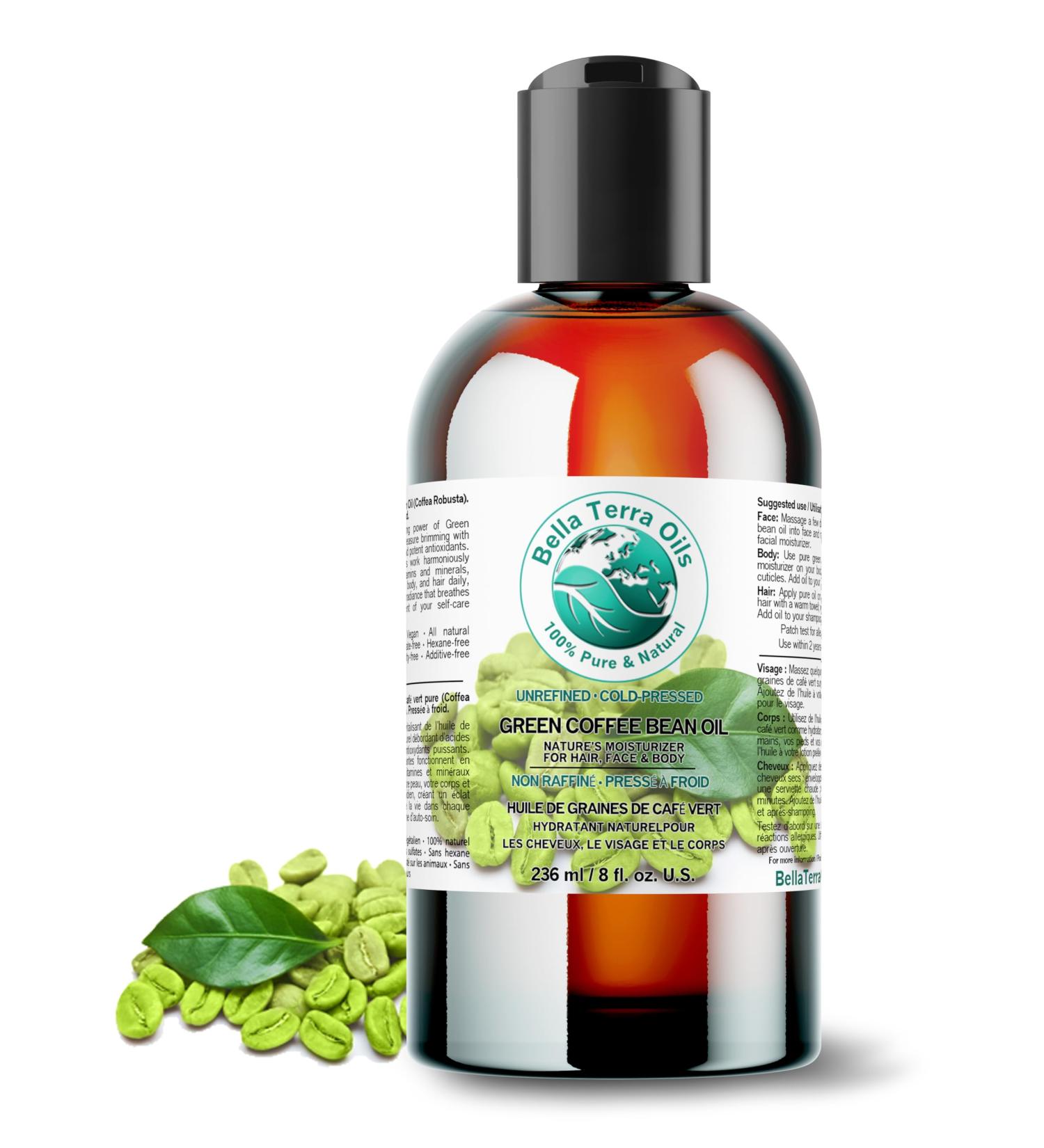 Green Coffee Bean Oil 236 ml Rich in Antioxidants Natural Moisturizer Versatile Use Bella Terra Oils  - Buy Online on GoSupps.com