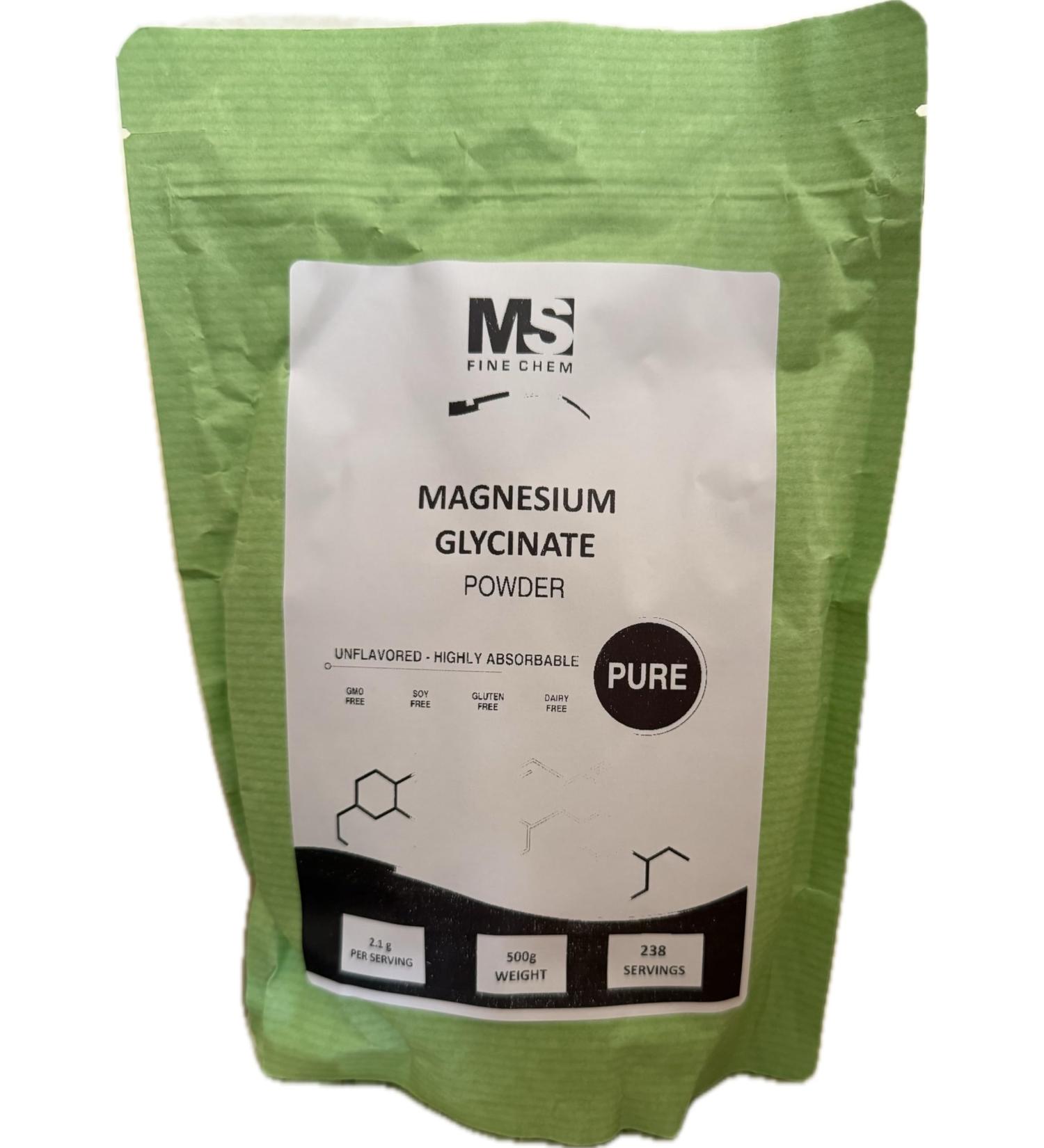 Magnesium Glycinate Powder Magnesium Glycinate 300mg Highly Absorbable Gluten Free 2.1g per Serving 500g (1.1 lbs).
