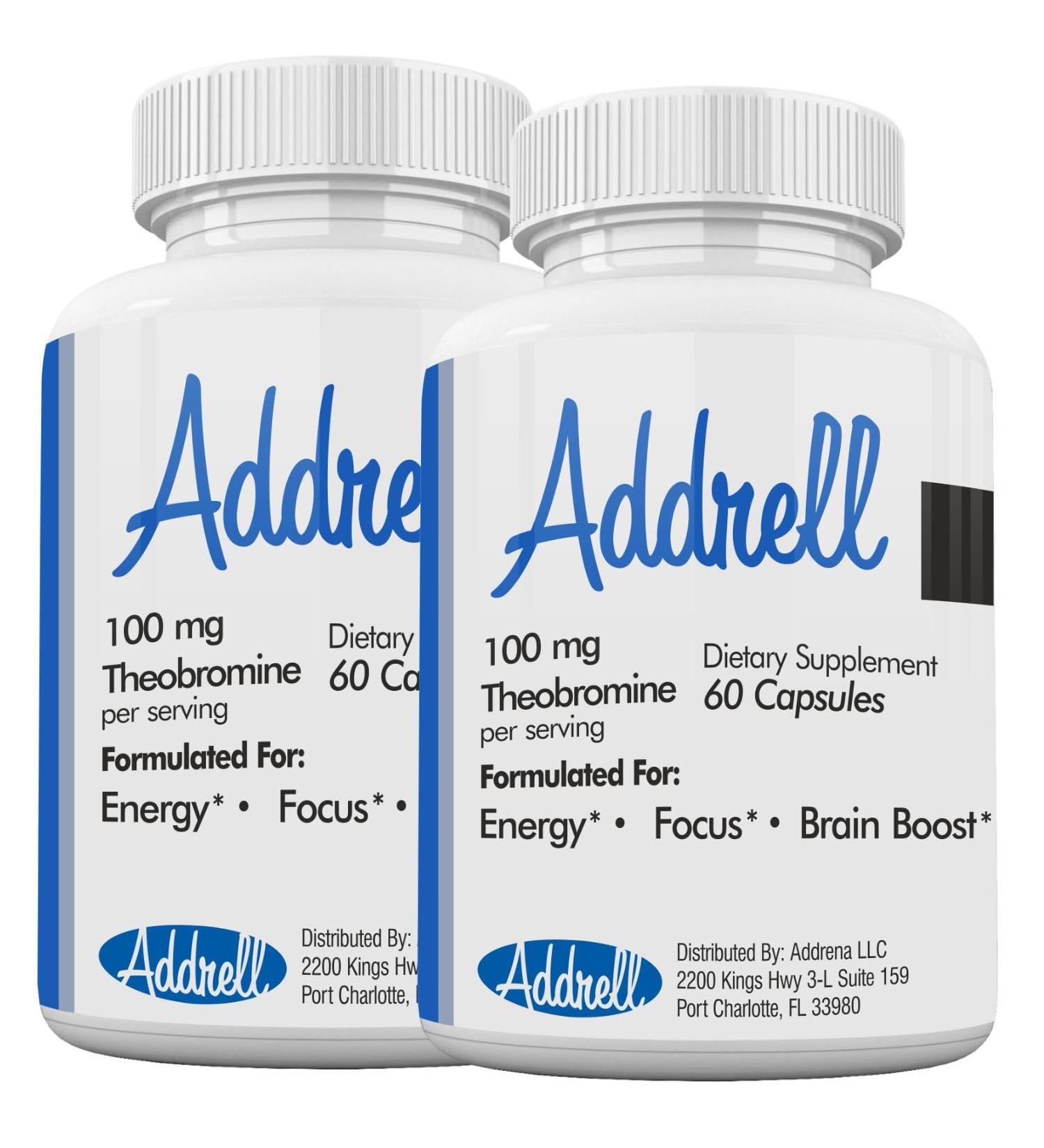 Addrell 2 Pack Energy Stimulant Pills - Natural Nootropic & Cognitive Enhancer for Mental Clarity | Study Supplement Alternative - 120 Capsules - Buy Online on GoSupps.com
