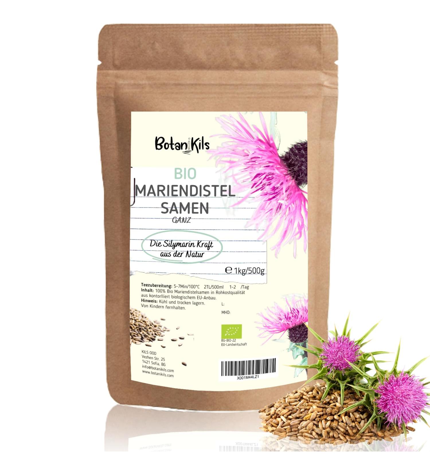  BotaniKils Organic Milk Thistle Seeds - 1 kg - For liver detoxification with pure and natural silymarin - Organic Detox - Buy Online on GoSupps.com
