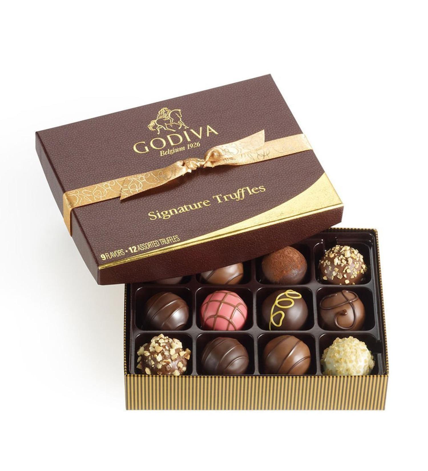 Godiva Chocolatier Assorted Chocolate Truffles Gift Box - Gold Ribbon - 12 pc 8.3oz - Buy Online on GoSupps.com