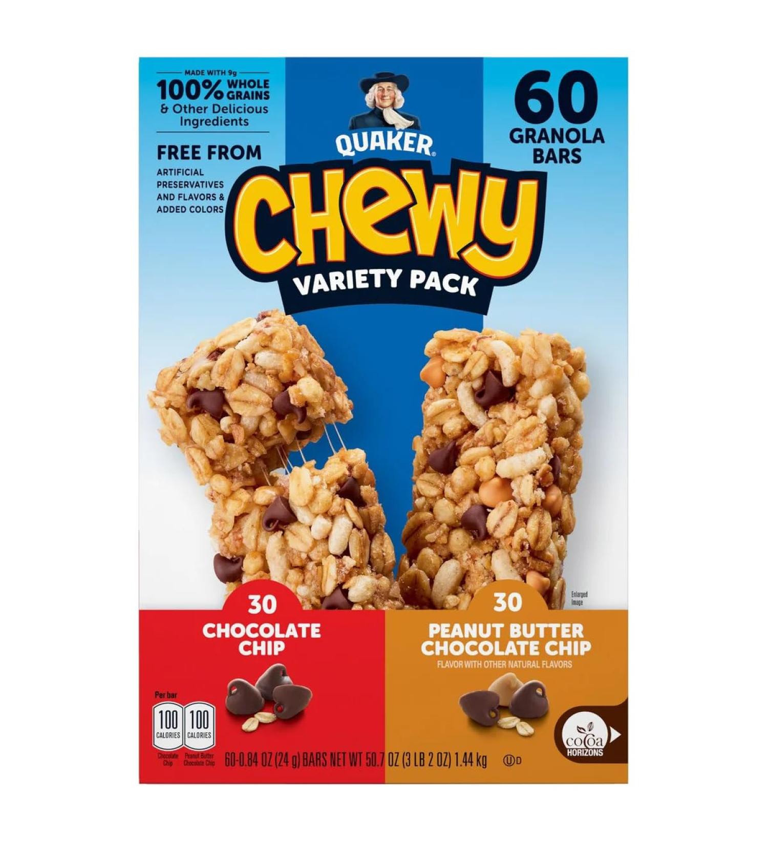 Quaker Chewy Granola Bars Variety Pack 60 Count 0.84 Oz Net Wt 50.7 oz bars 50.7 ounces (717581) - Buy Online on GoSupps.com