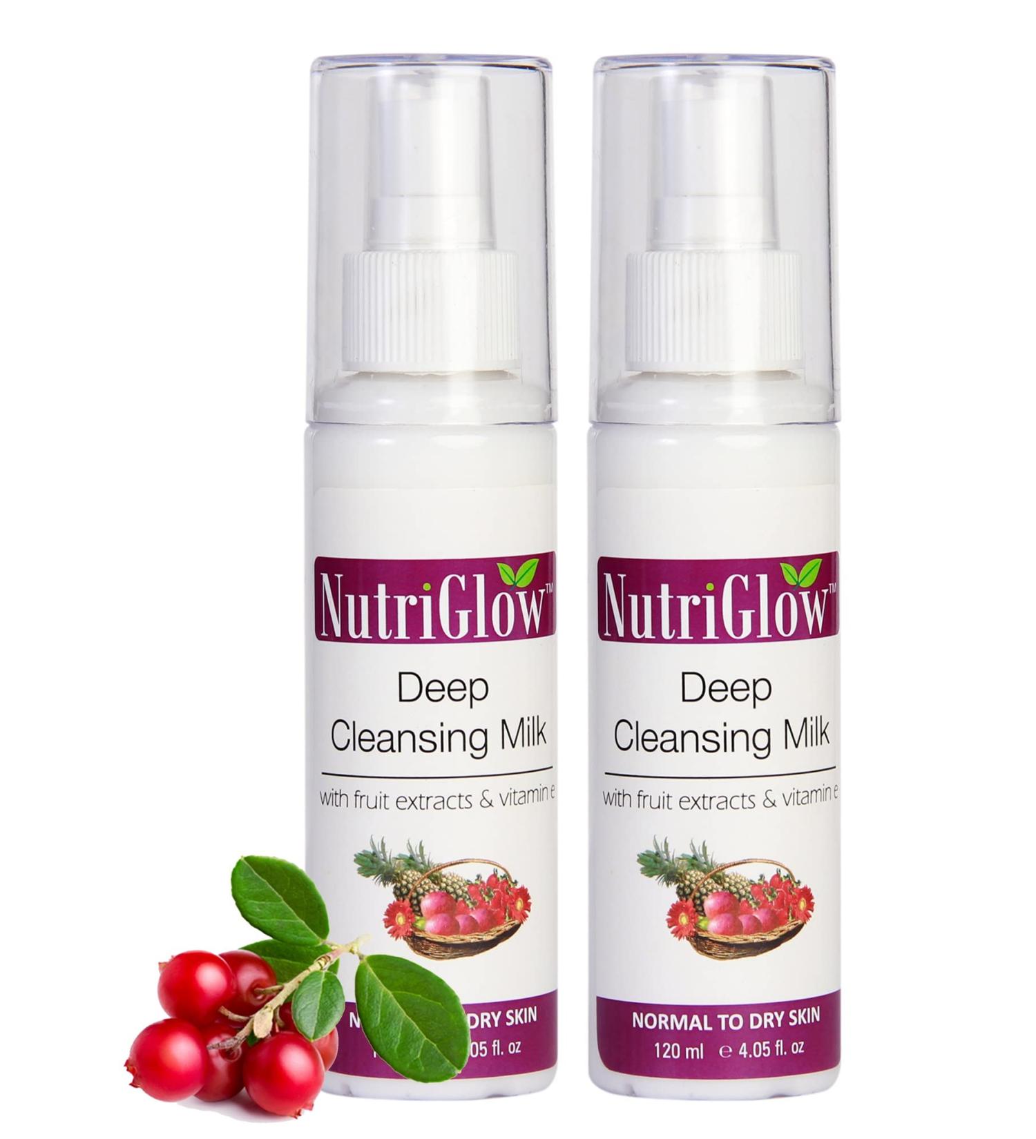 NUTRIGLOW Deep Cleansing Milk - Brighten & Nourish Skin with Fruit Extracts & Vitamin E | 120ml x 2 Pack - Radiant Glow - Buy Online on GoSupps.com