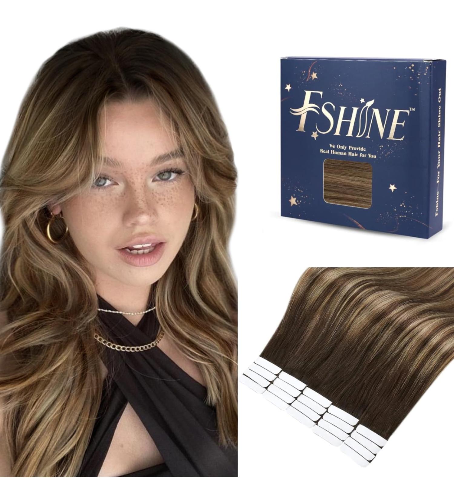 FSHINE Brown Balayage Tape-In Hair Extensions 35cm - Real Hair Ombre #2/3/27 50g - Seamless Brown to Blonde Extensions - Buy Online on GoSupps.com