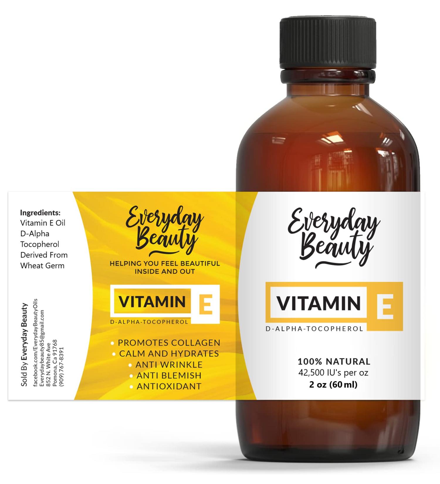 100% Pure Vitamin E Oil for Scars - D-Alpha Tocopherol 2oz | Natural Wheat Germ Oil for Skin, Hair & DIY Cosmetics - Buy Online on GoSupps.com