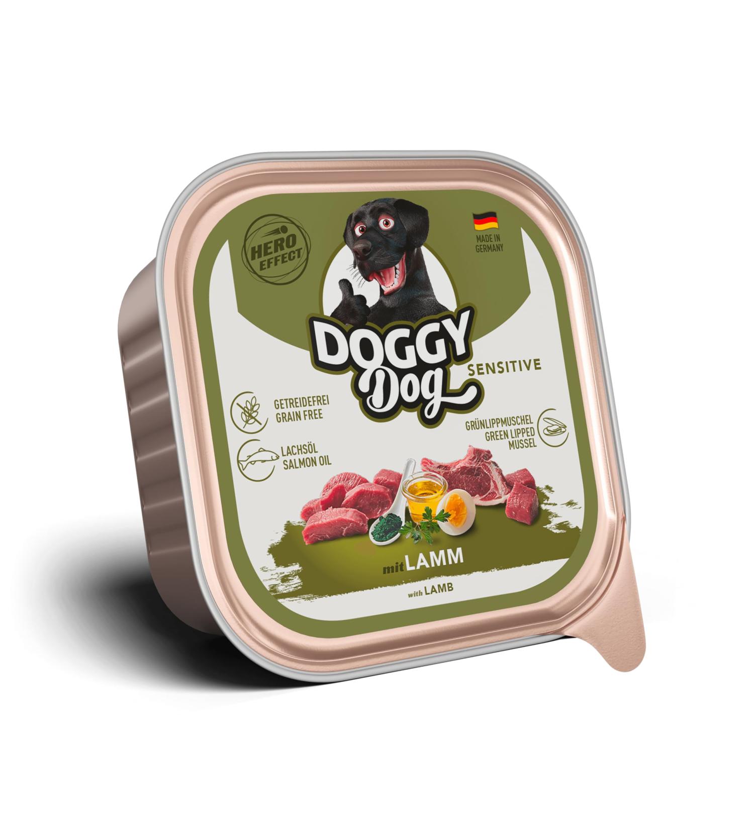 DOGGY Dog Pat Lamb Sensitive 10 x 150 g Wet Food for Dogs Grain-Free with Salmon Oil and Green-Lipped Mussel Complete Food Particularly Well Tolerated Made in - Buy Online on GoSupps.com