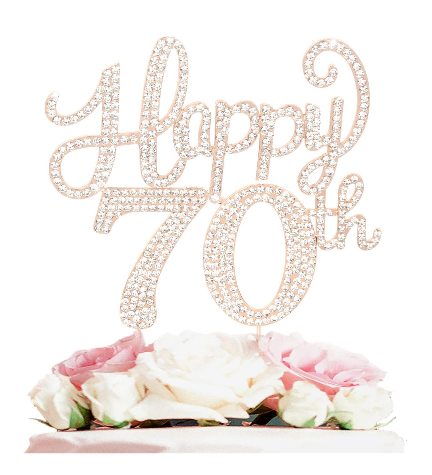 Happy 70th Birthday Gold Rhinestone Cake Topper - Cheers to Seventy Years Old Party Decorations - Buy Online on GoSupps.com