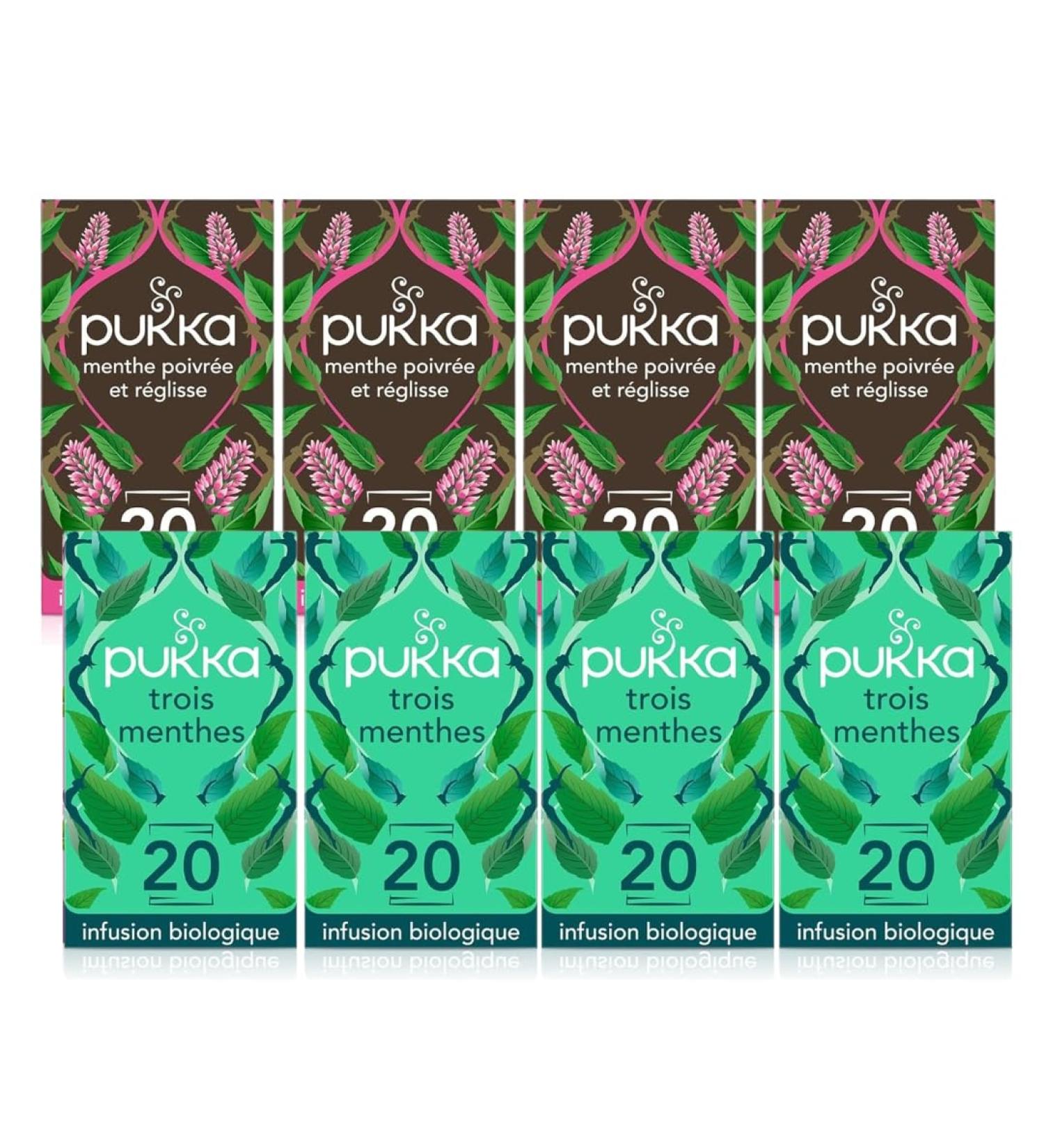 Pukka - Pack Trois Menthes et Menthe Poivr e et R glisse Infusions Biologiques et Ayurv diques 100% des Ingr dients Issus du Commerce quitable Lot de 8x20 sachets 160 Sachets - Buy Online on GoSupps.com