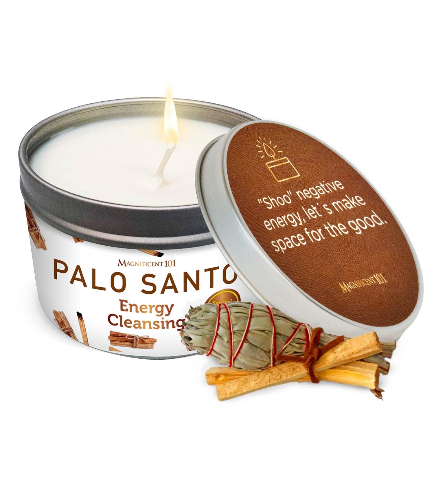 Magnificent 101 Palo Santo Smudge Candle - Natural Soy Wax Aromatherapy & Chakra Healing (170g) for Energy Cleansing | International Shipping Available - Buy Online on GoSupps.com