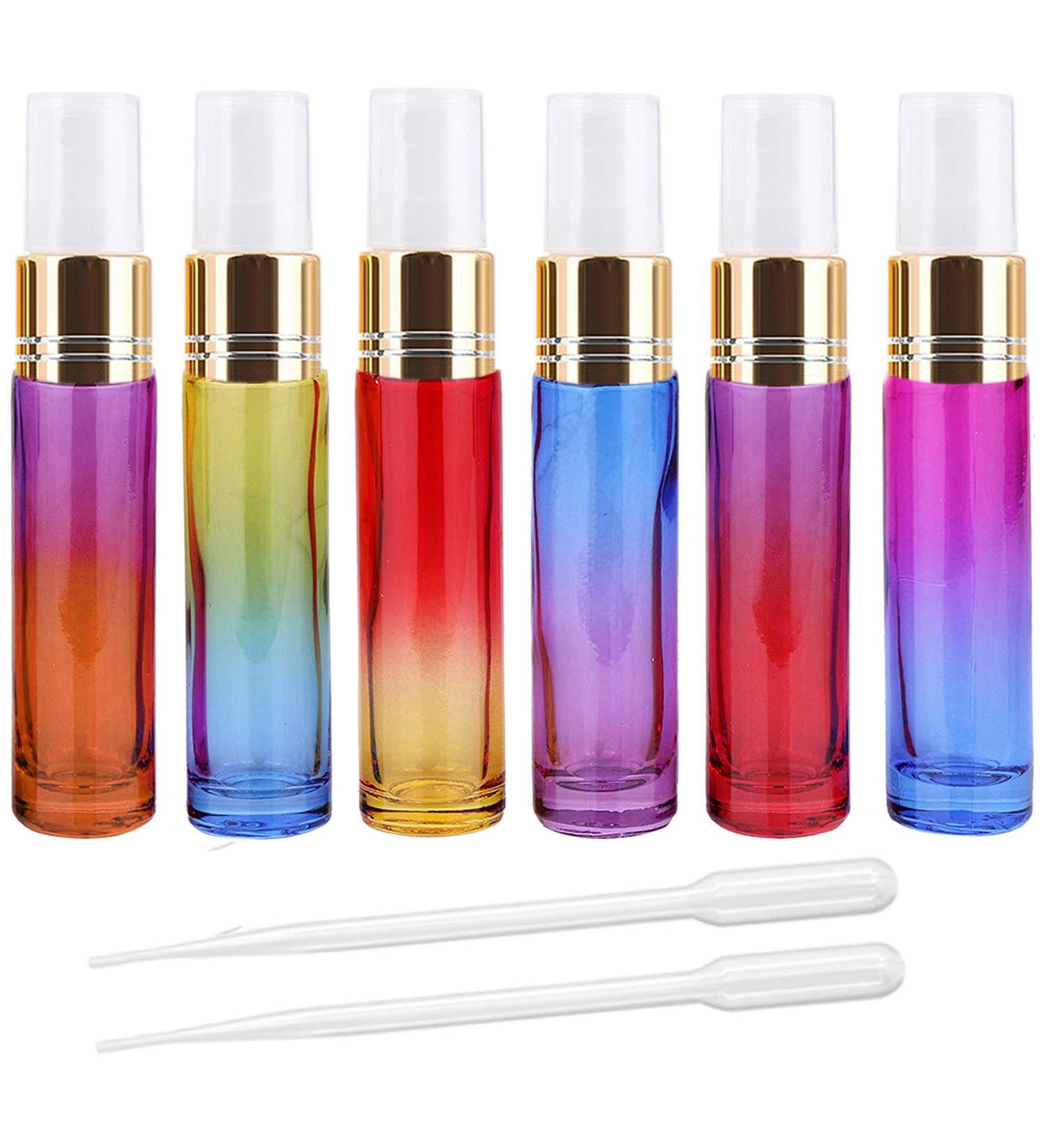 Allefum 10ml Glass Atomizer Mini Perfume Spray Bottles - Color Gradient Travel Set with 2 Transfer Pipettes - 6 Pack - Buy Online on GoSupps.com