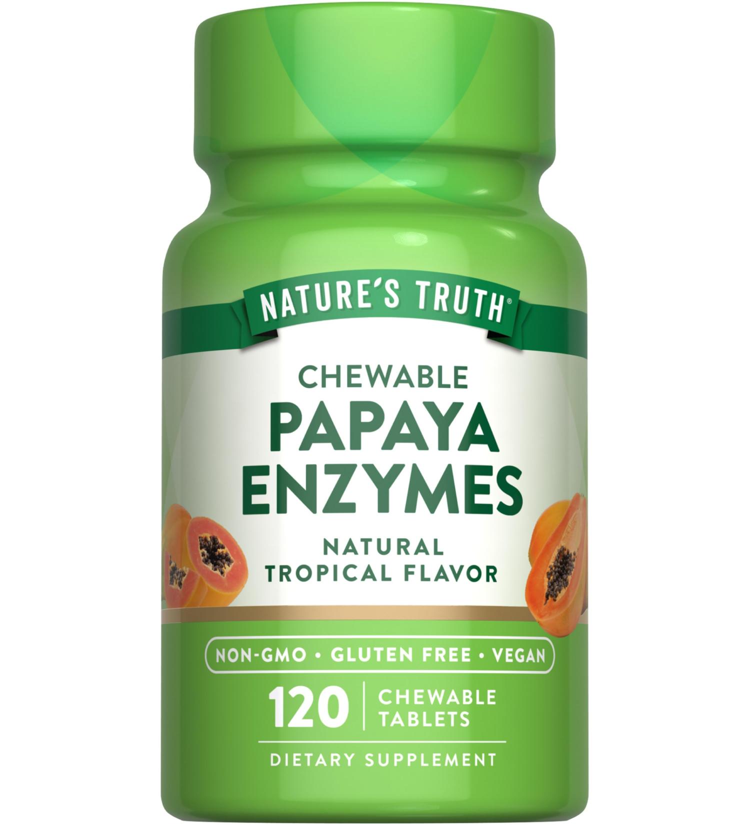 Nature's Truth Papaya Enzyme Chewable Tablets | 120 Count | Vegan Non-GMO & Gluten Free Supplement for Digestion | Natural Tropical Flavor - Buy Online on GoSupps.com