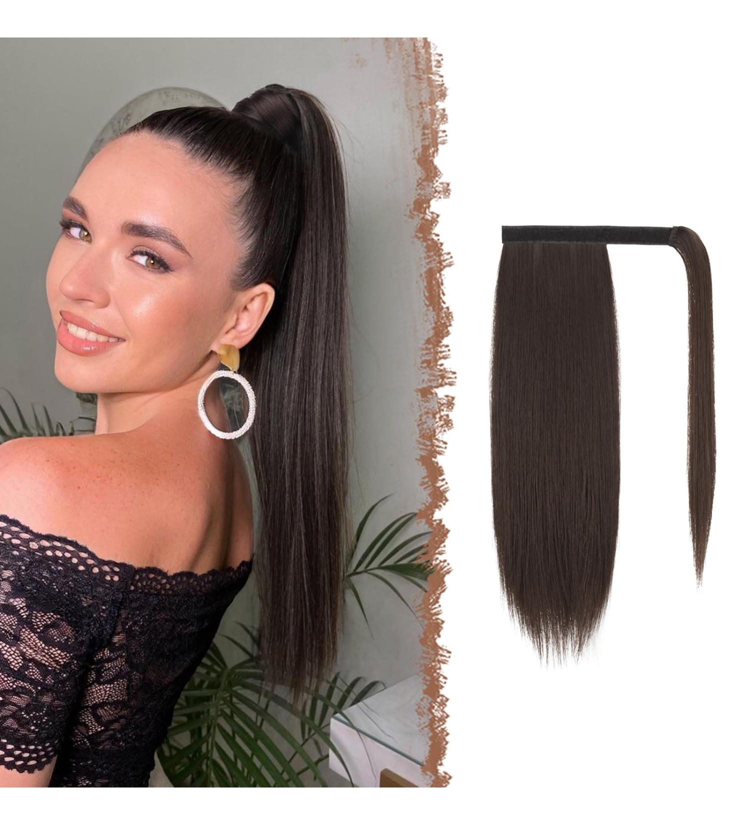 Buy 30 cm Brown Ponytail Extensions - Clip-In Synthetic Hair for Women | Smooth & Long Braid Wrap-Around - Buy Online on GoSupps.com