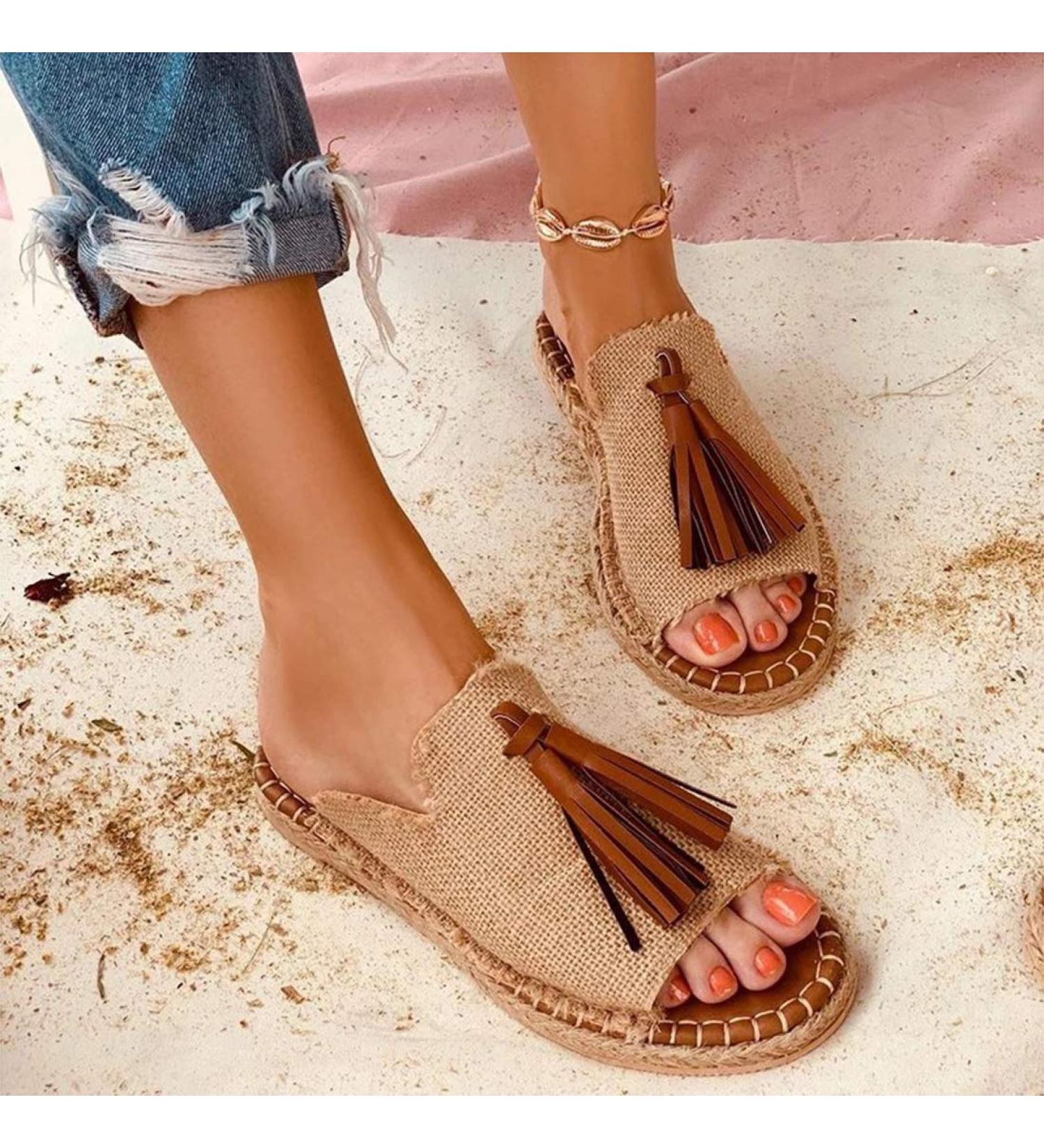 Buy Stylish Women's Summer Sandals - Platform Tassel Deer Dauna Leather - Comfortable Vintage Beach Footwear (Khaki 35 EU & 38 EU) - Buy Online on GoSupps.com