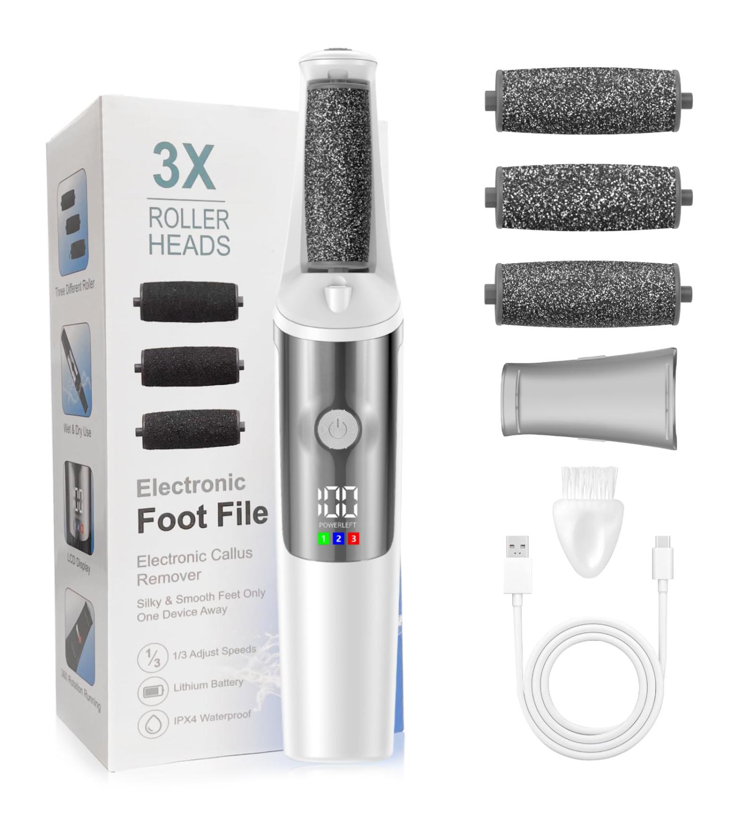 Electric Foot Callus Remover - Rechargeable Pedicure Kit with 3 Speeds 3 Rollers & Professional Foot Care Tool for Smooth Feet - Ideal Gift in Pearl White - Buy Online on GoSupps.com