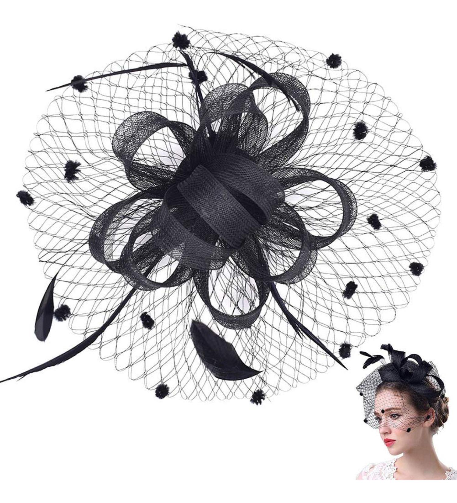 Elegant Black Feather Mesh Hat Clip | INTVN Ladies Wedding Cocktail Headband - Buy Online on GoSupps.com