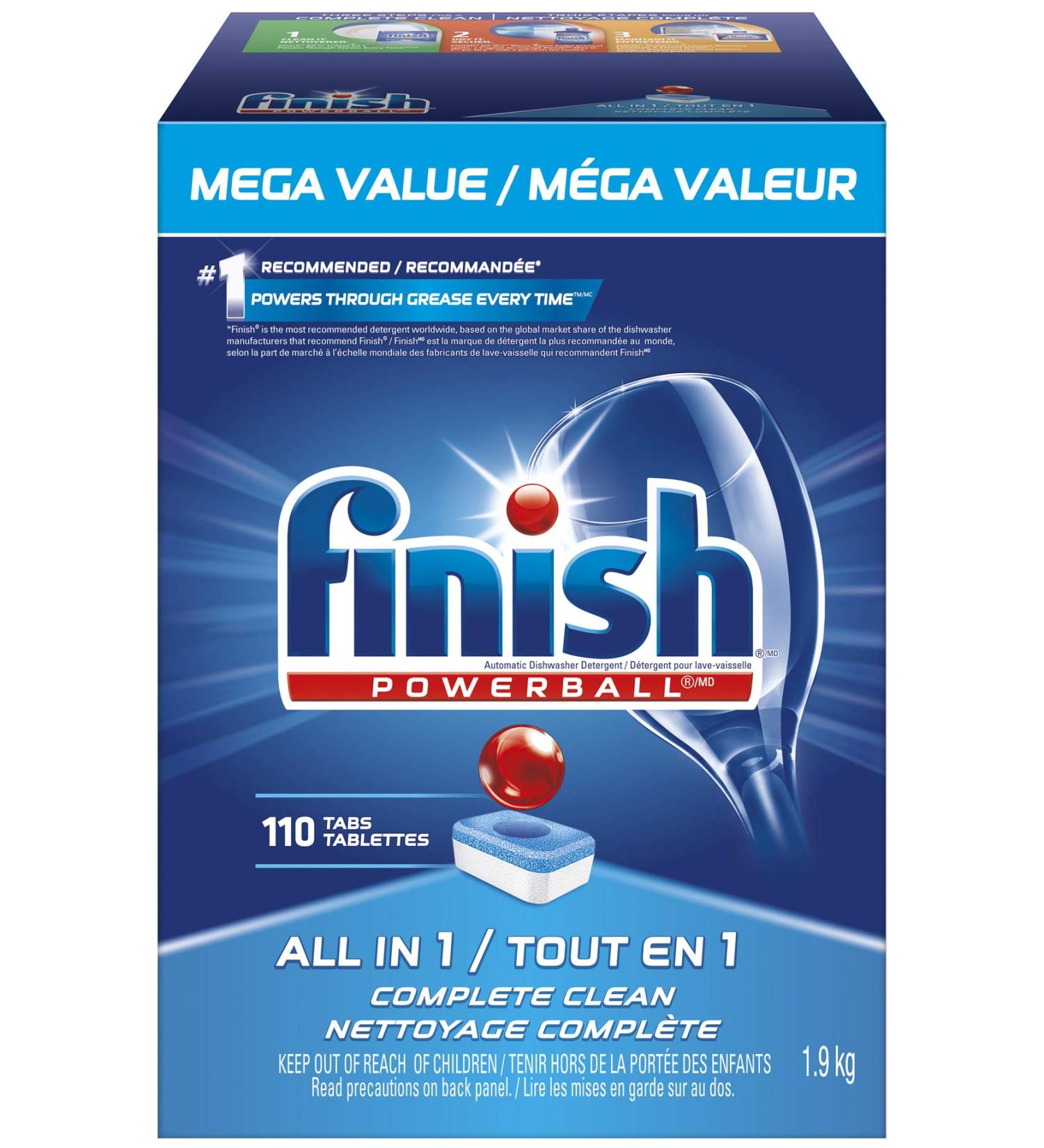 Finish Dishwasher Detergent All in 1 Powerball Fresh Mega Value Pack 110 Tablets Fast Action Clean - Buy Online on GoSupps.com