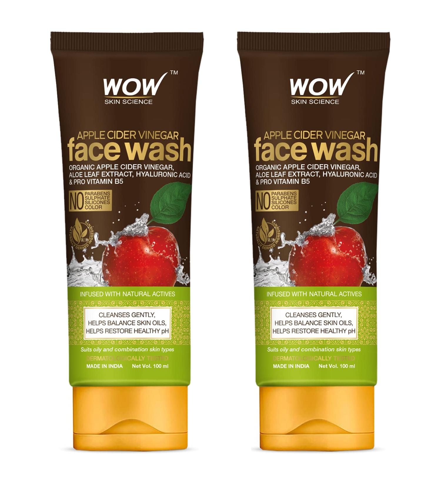 WOW Skin Science Apple Cider Vinegar Face Wash - Paraben & Sulfate Free - Pack of 2 (200mL) - Best Natural Skincare for Radiant Skin - Buy Online on GoSupps.com