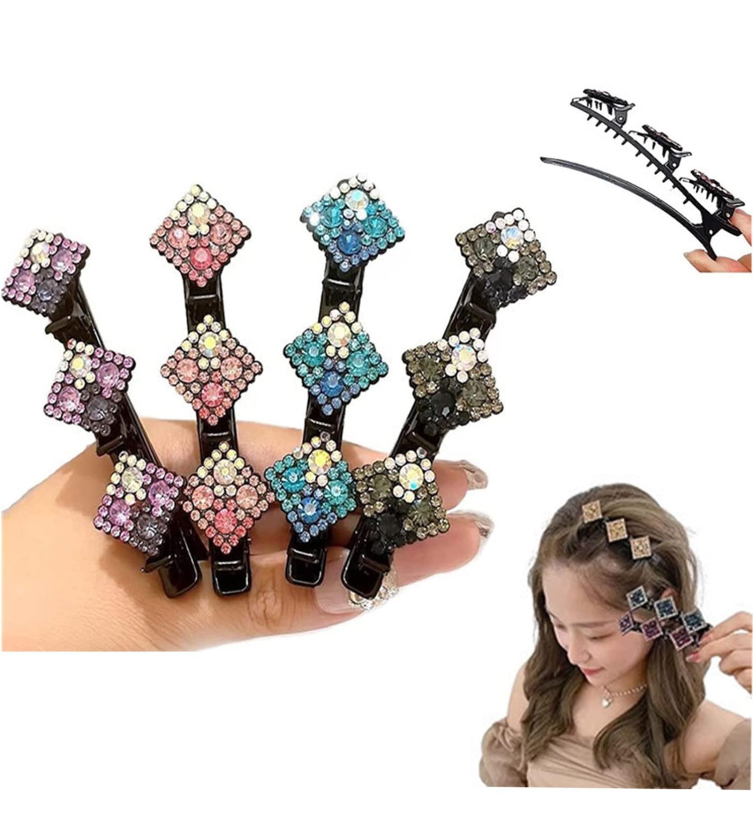 ZOADLE Sparkling Crystal Stone Braided Hair Clips Set - 4PCS Rhinestone Duckbill Hairpin Barrettes for Women - Buy Online on GoSupps.com