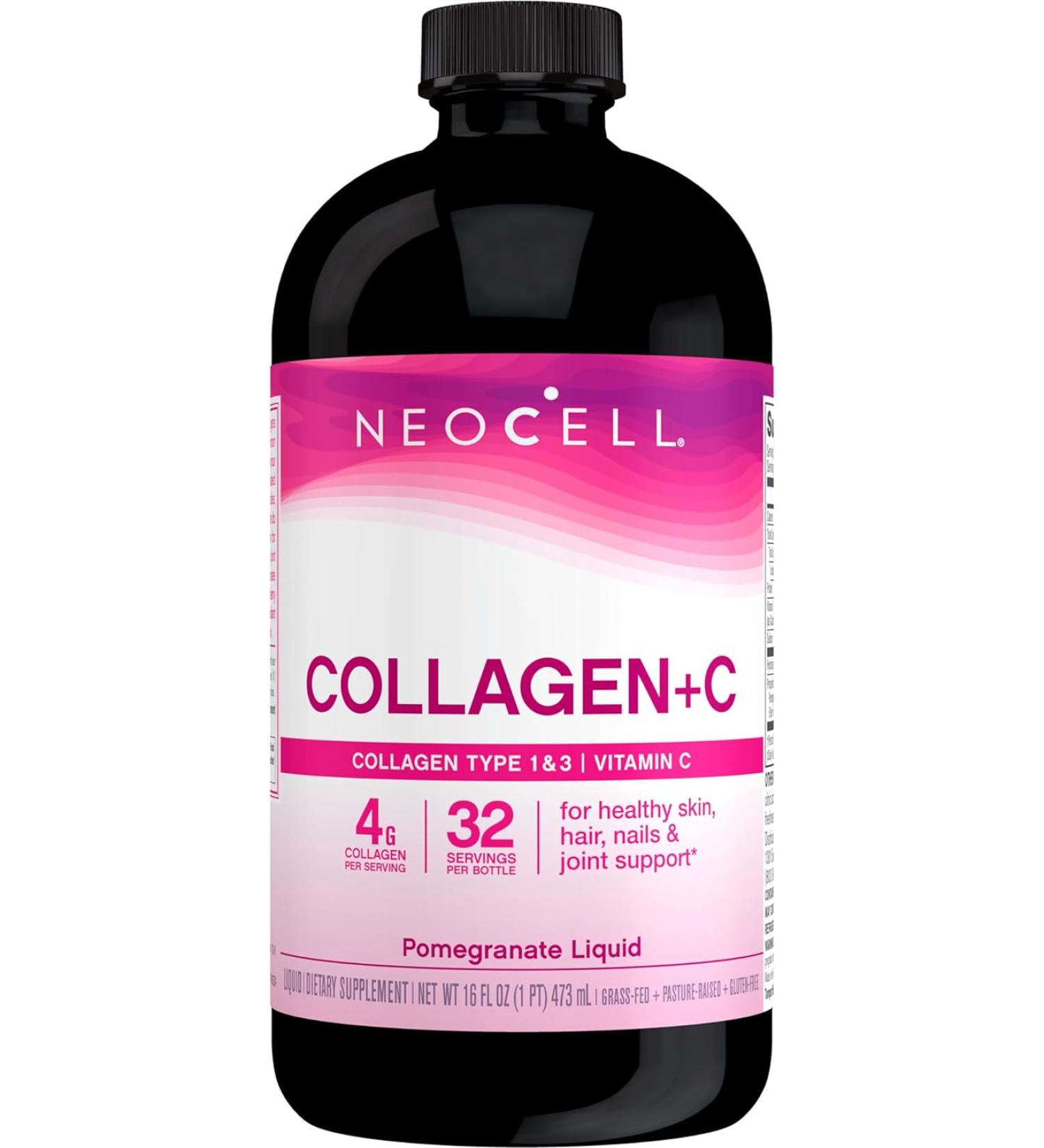 NeoCell Collagen +C Pomegranate Liquid - 4g Collagen Types 1 & 3, Vitamin C for Healthy Skin, Hair & Joints - 16 Fl Oz - Buy Online on GoSupps.com