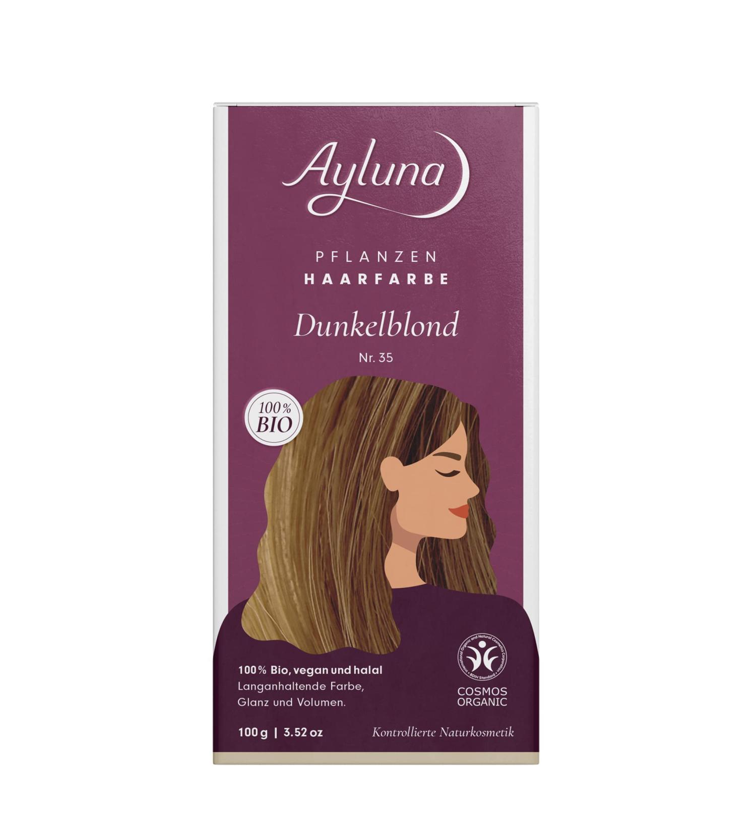 Ayluna plant hair color 35 dark blonde vegan hair color with henna Indian Krapp Fenugreek & Kamille for a long -lasting color gloss & volume ammonia -free 100% gray hair cover 100g dark blonde 35 100 g (1 Pack)