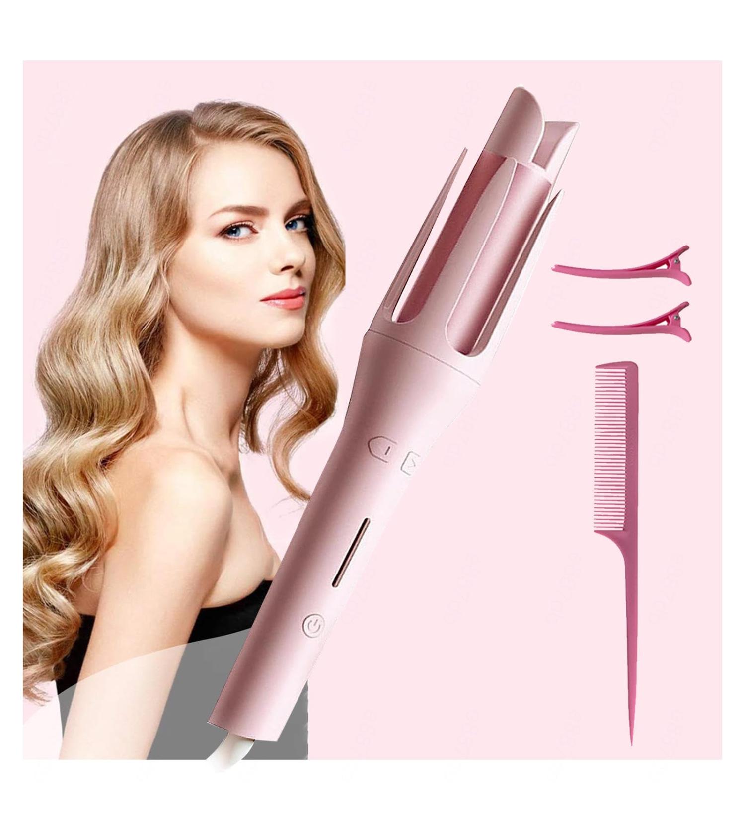 Wand Curling Iron 1.25 Inch Hair Curler Automatic Rotating Double Ceramic Detangle and Scald-Free Curling Iron Wand Pink - Buy Online on GoSupps.com