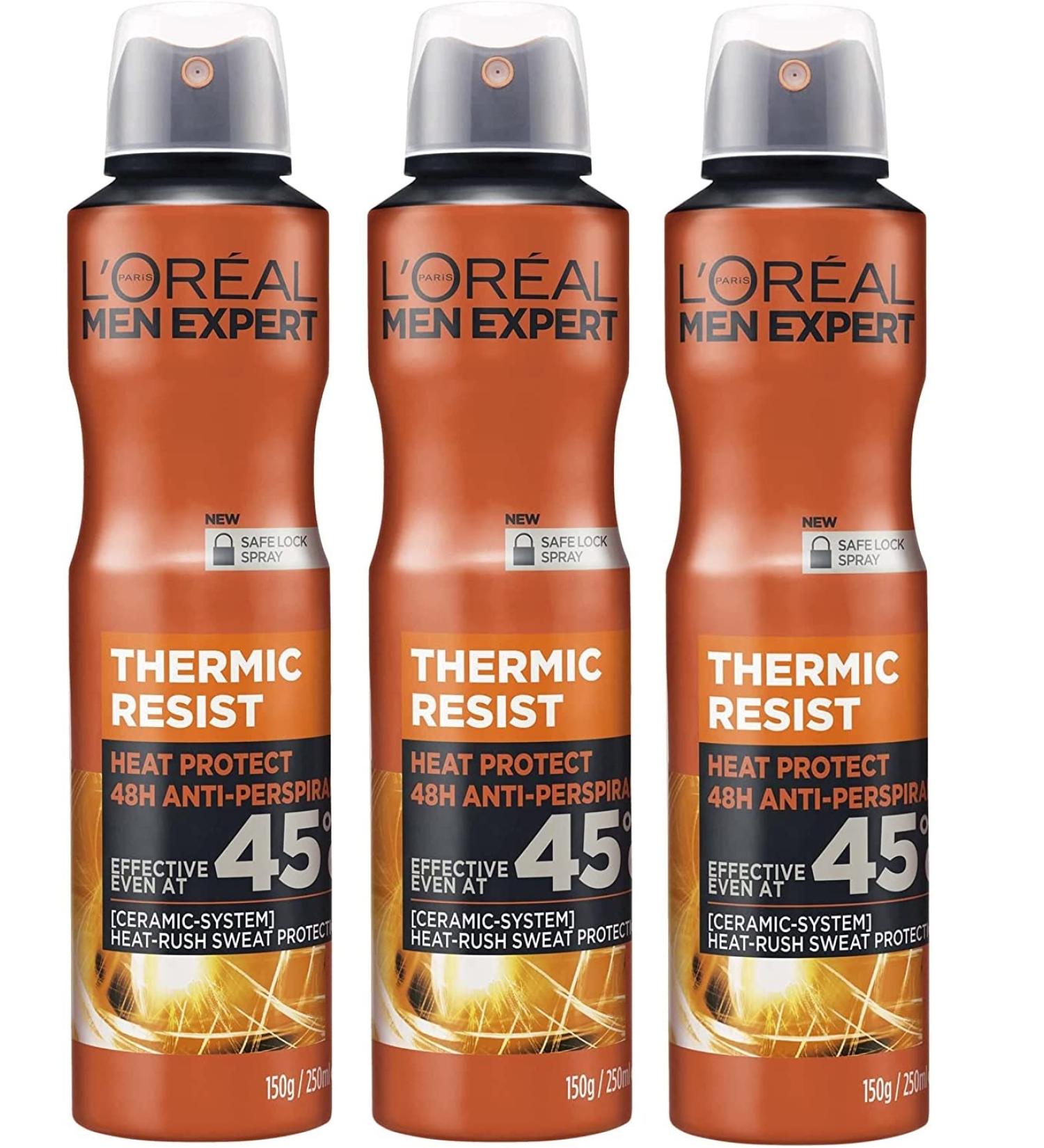 L'Oreal Men Expert Thermic Resist Anti Perspirant Deodorant Body Spray 250ml 3 Pack Fresh 250 ml (Pack of 3)