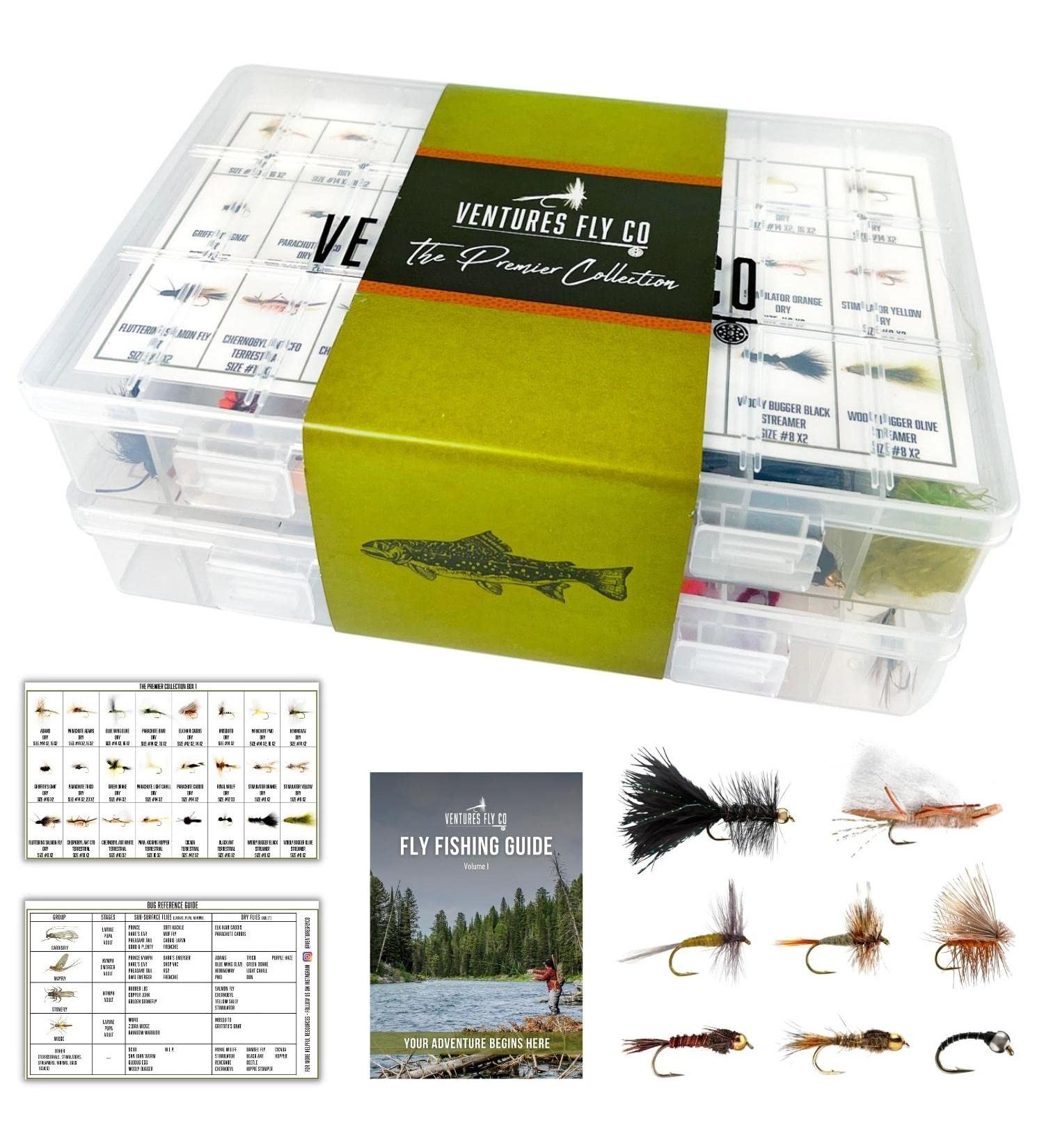 Ventures Fly Co. Premium Hand-Tied Fly Fishing Flies Assortment | 122 Flies + 2 Boxes | Dry, Wet, Nymphs, Streamers, Wooly Buggers, Terrestrials | Trout Bass Lure Set Kit Gift - Buy Online on GoSupps.com